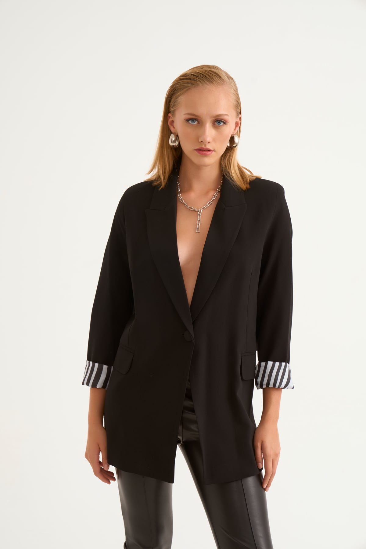 Oversized one-button jacket - BLACK