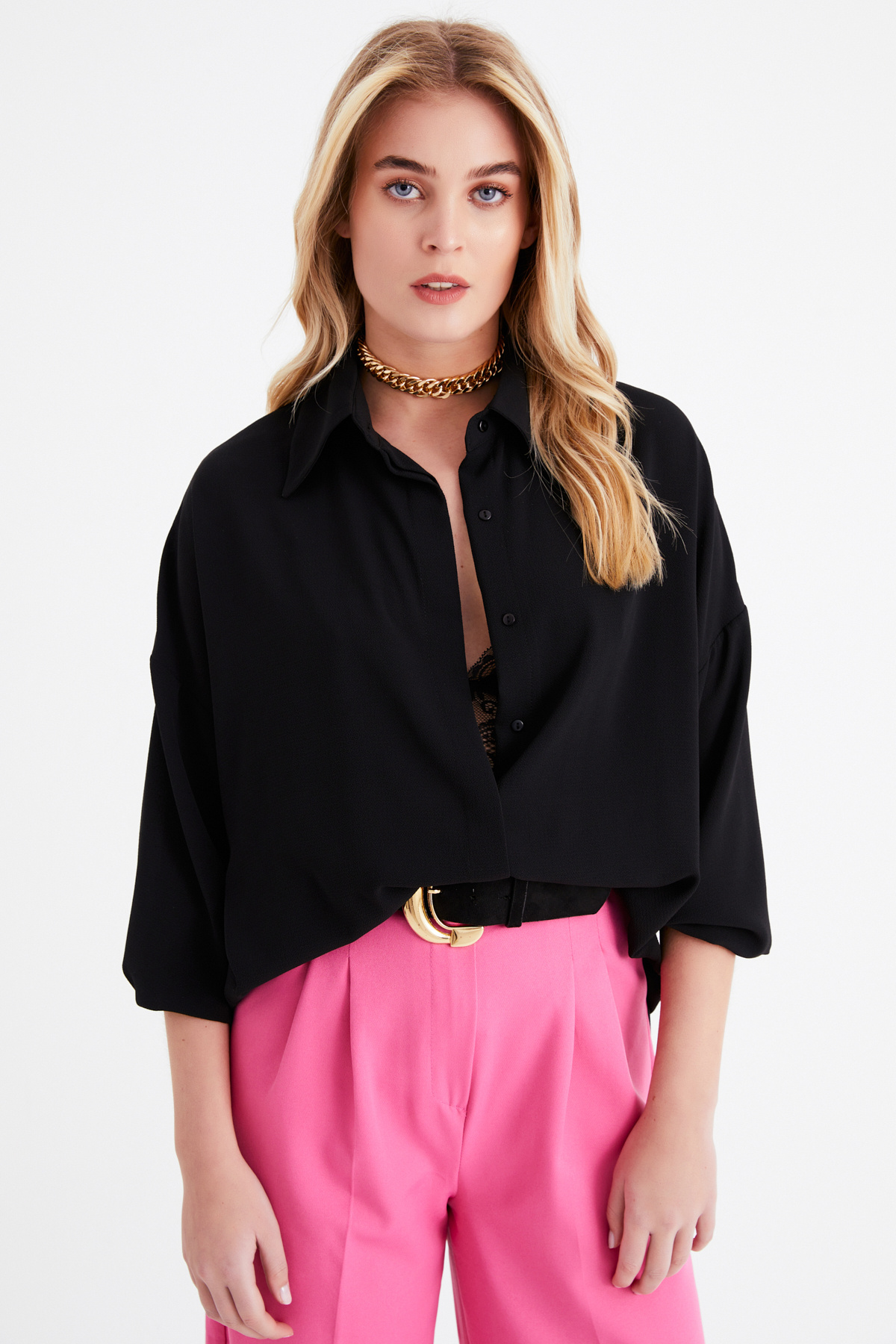 oversized long shirt - BLACK