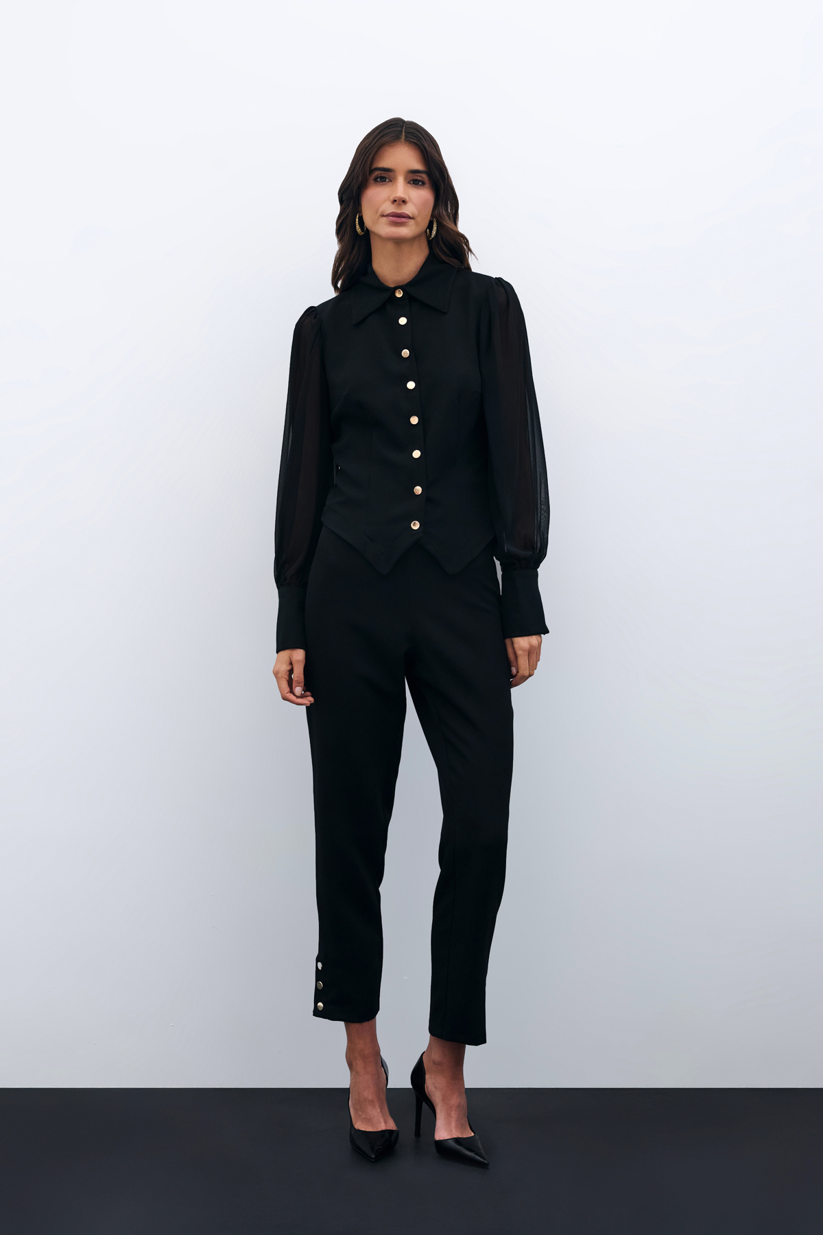 Paça Çıtçıt Detaylı Pantolon - Siyah