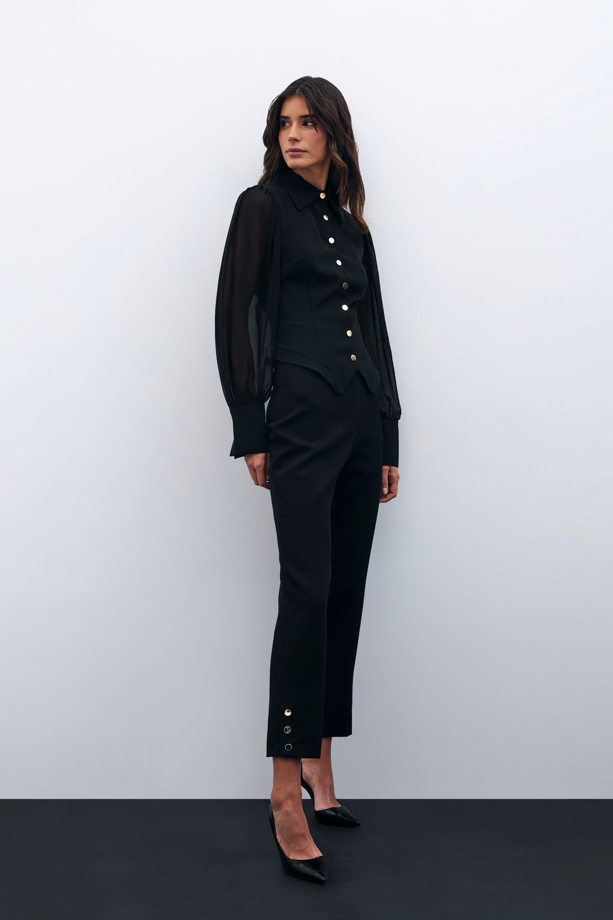 Paça Çıtçıt Detaylı Pantolon - Siyah