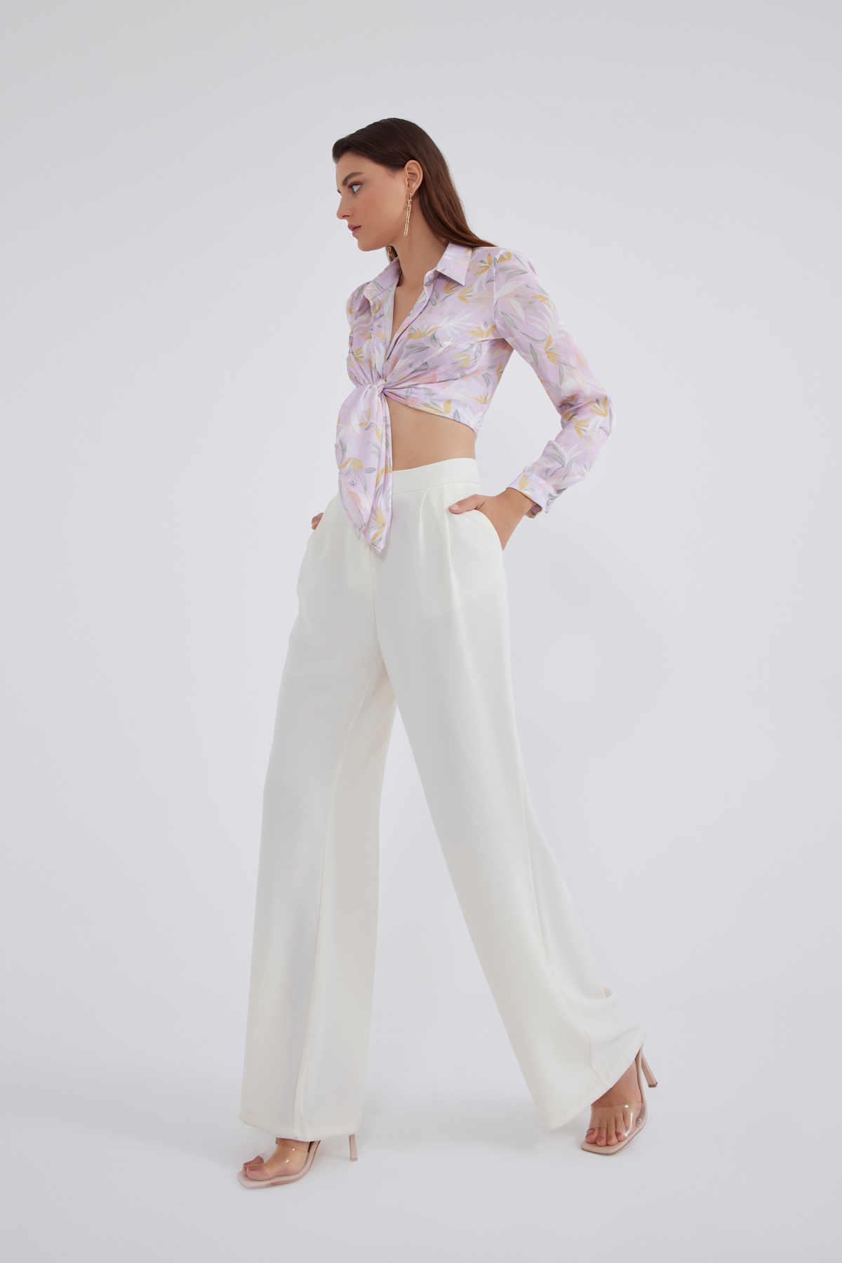 Palazzo krep pantolon - KREM