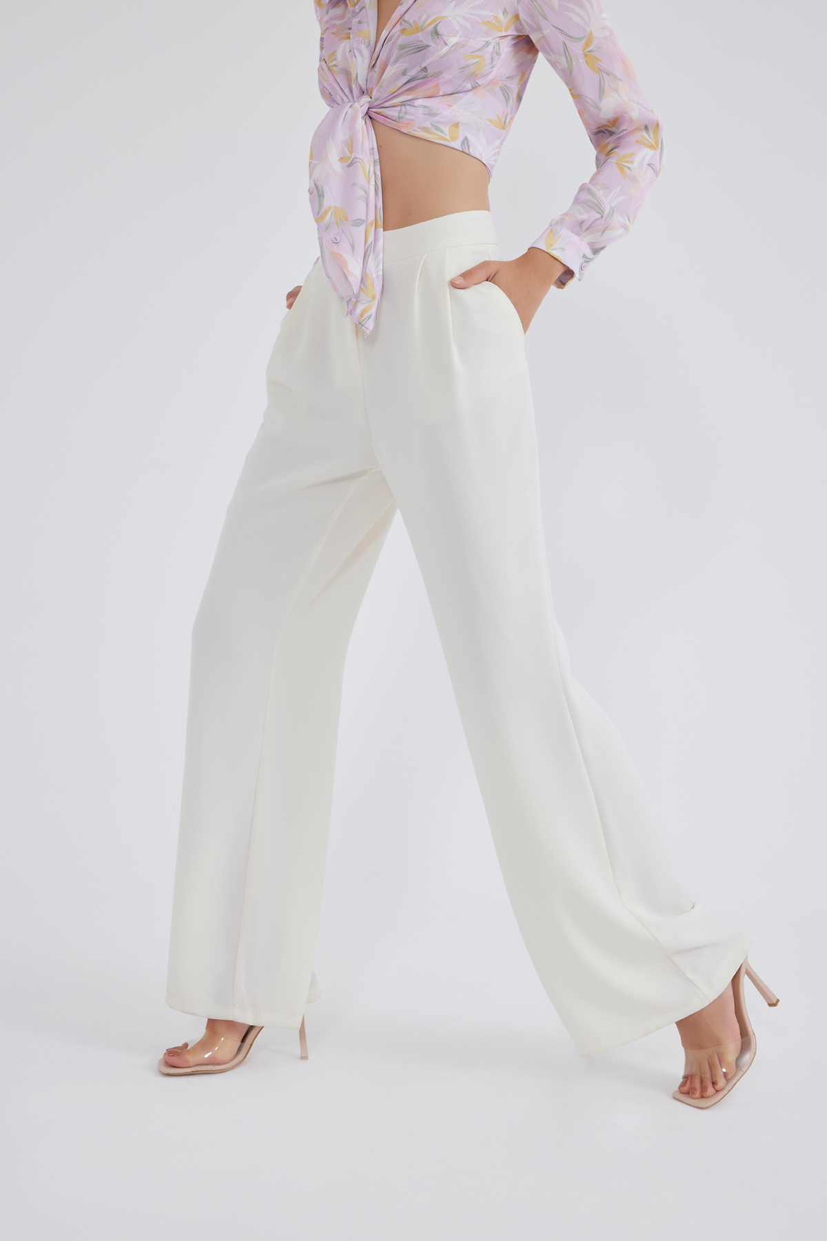 Palazzo krep pantolon - KREM