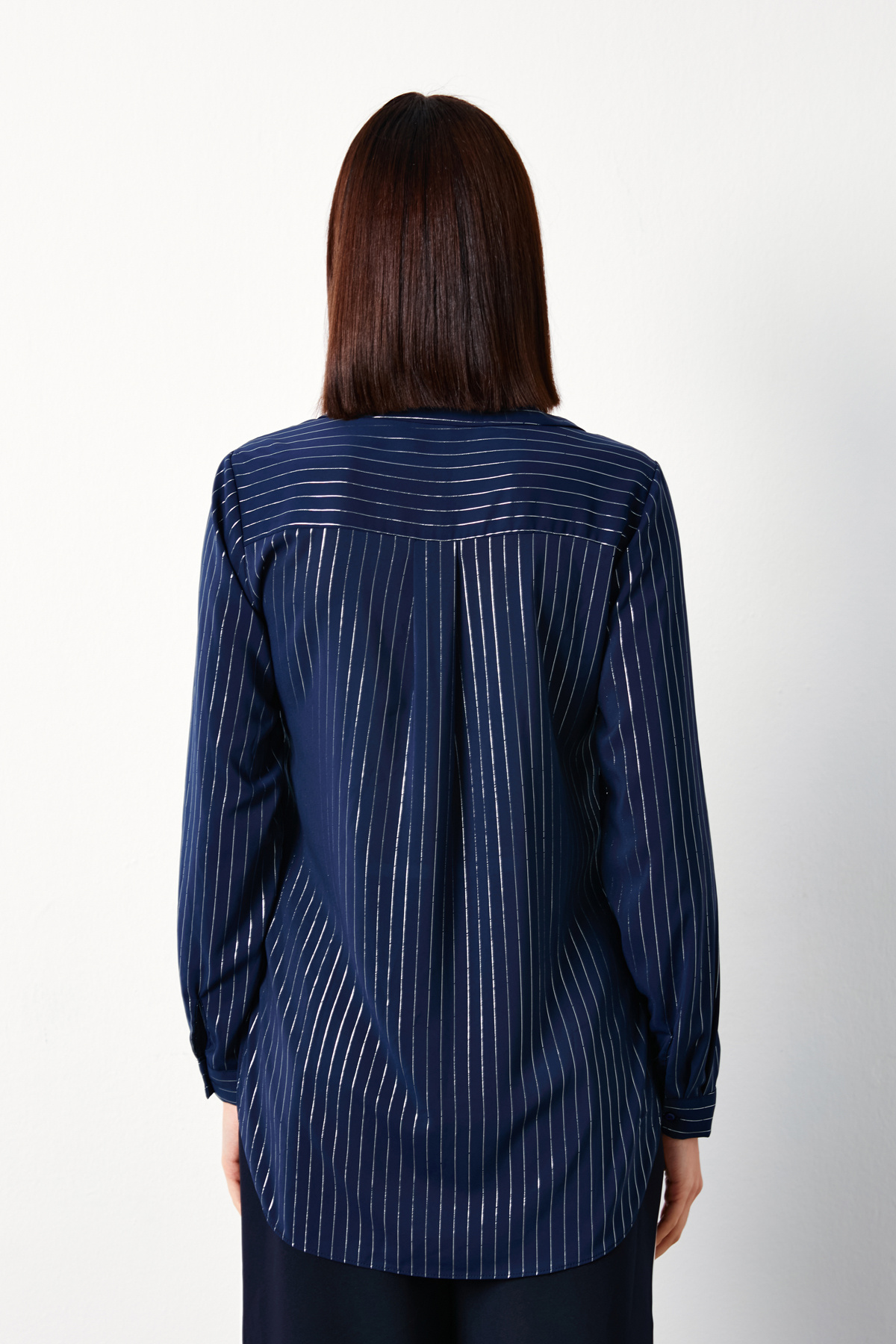 Parlak Çizgili Klasik Gömlek - LACİVERT
