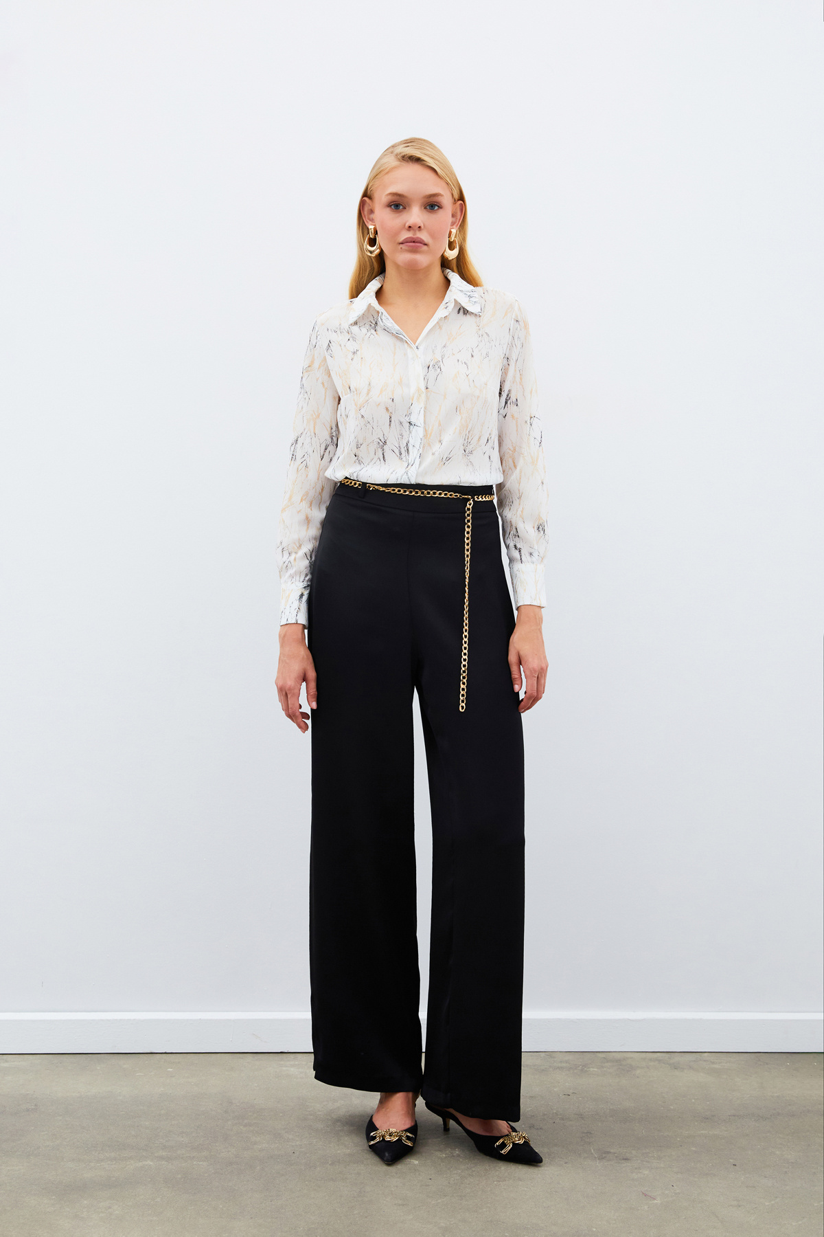 Parlak Desenli Gömlek - EKRU-GOLD