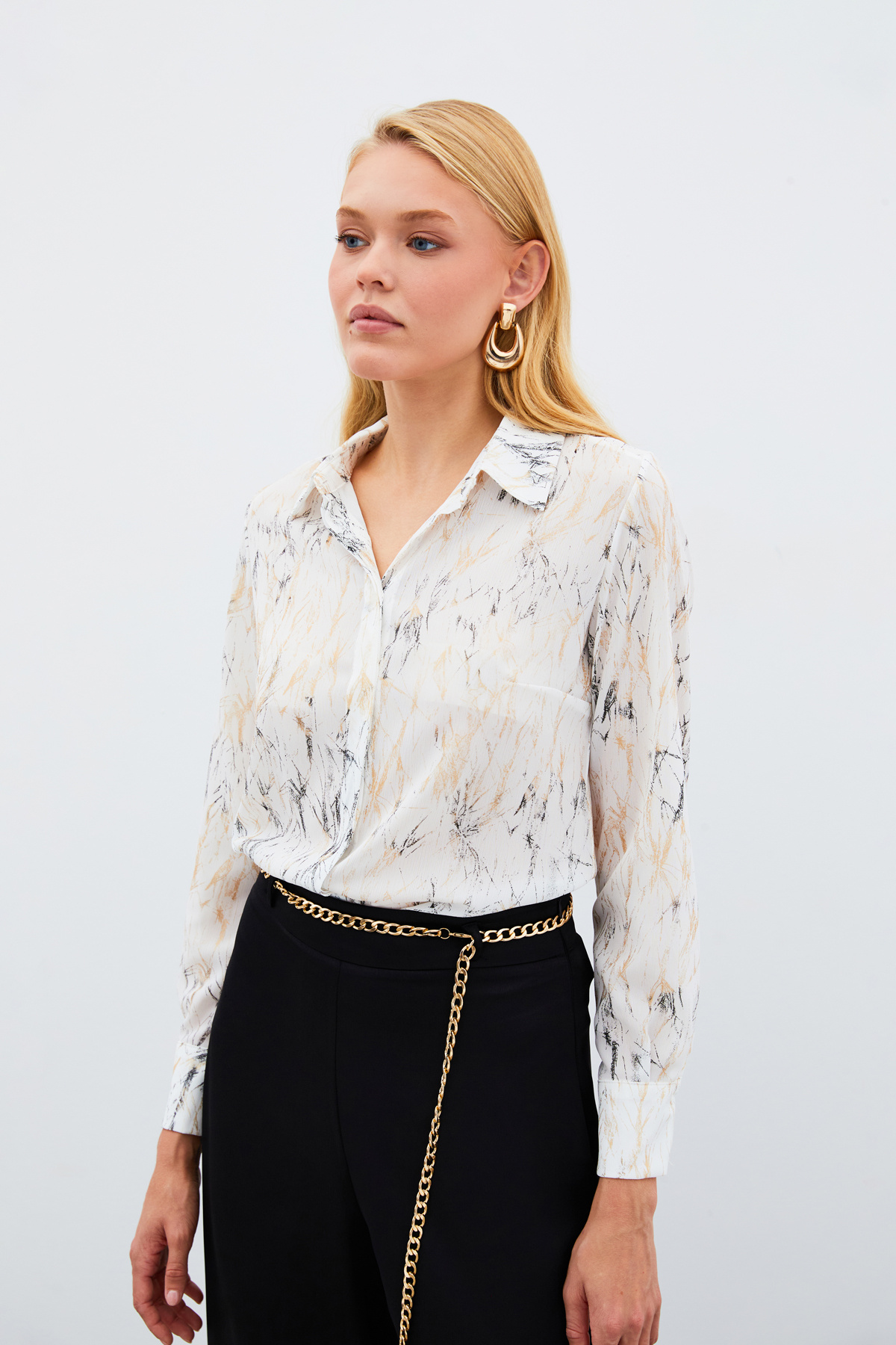 Parlak Desenli Gömlek - EKRU-GOLD