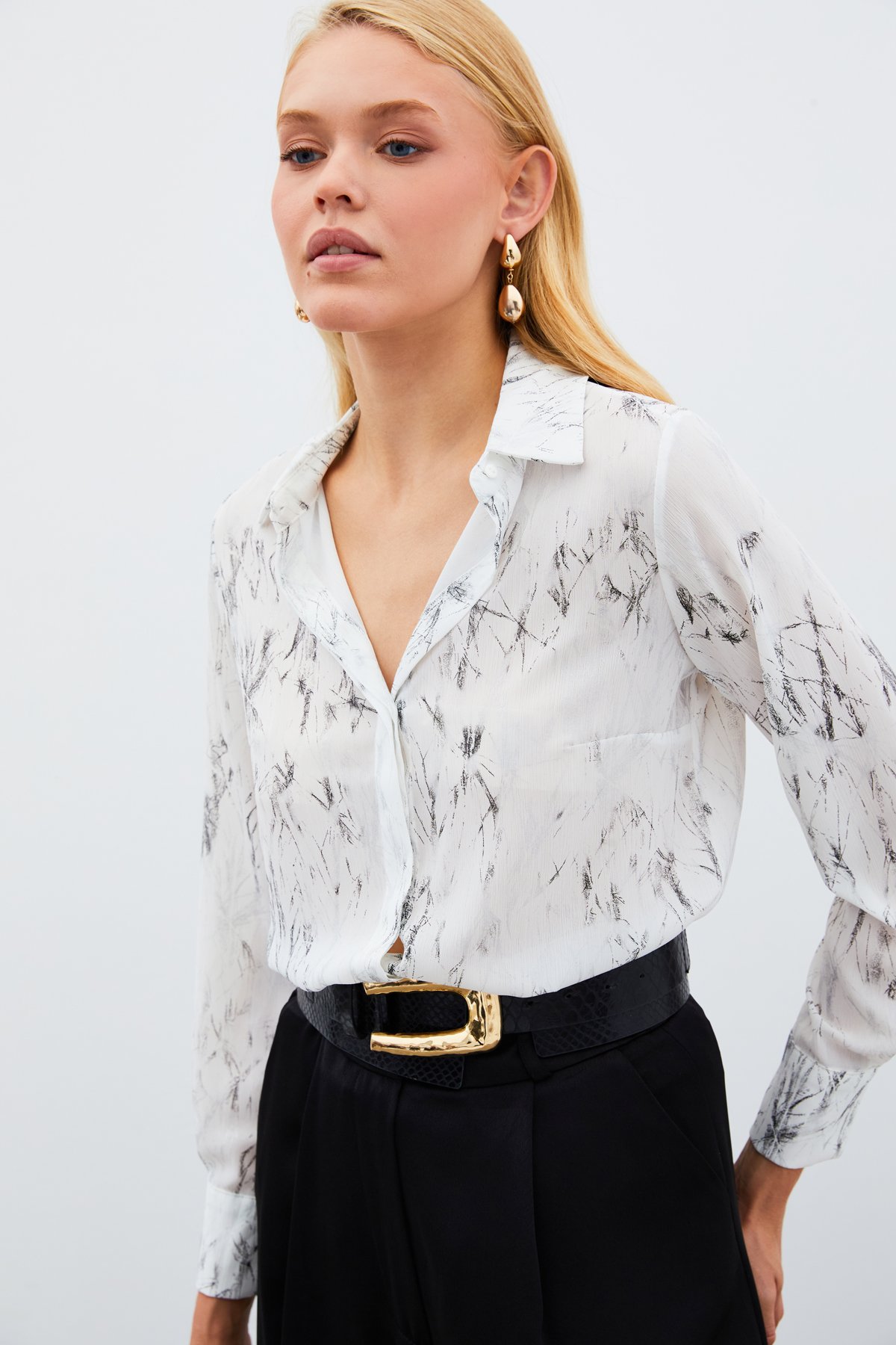 Parlak Desenli Gömlek - EKRU-GÜMÜŞ