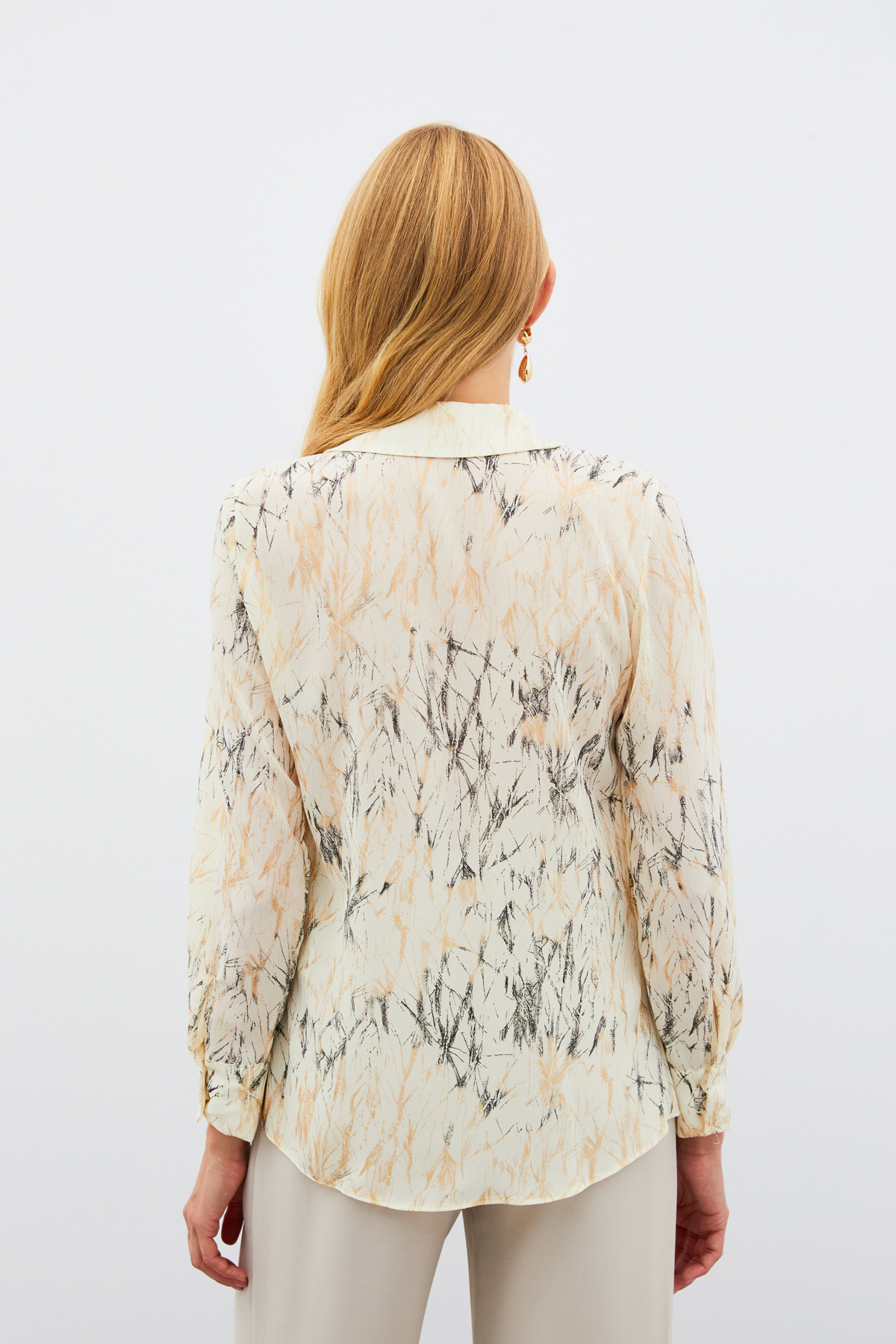 Parlak Desenli Gömlek - KREM-GOLD