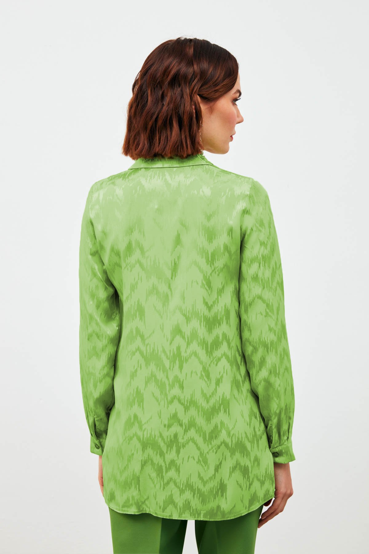 Shiny Patterned Loose Shirt - GREEN