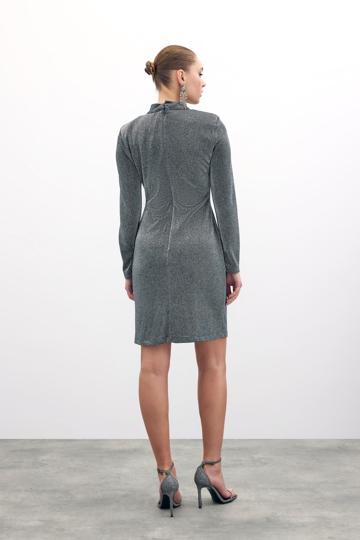 Parlak Kısa Elbise - Antrasit