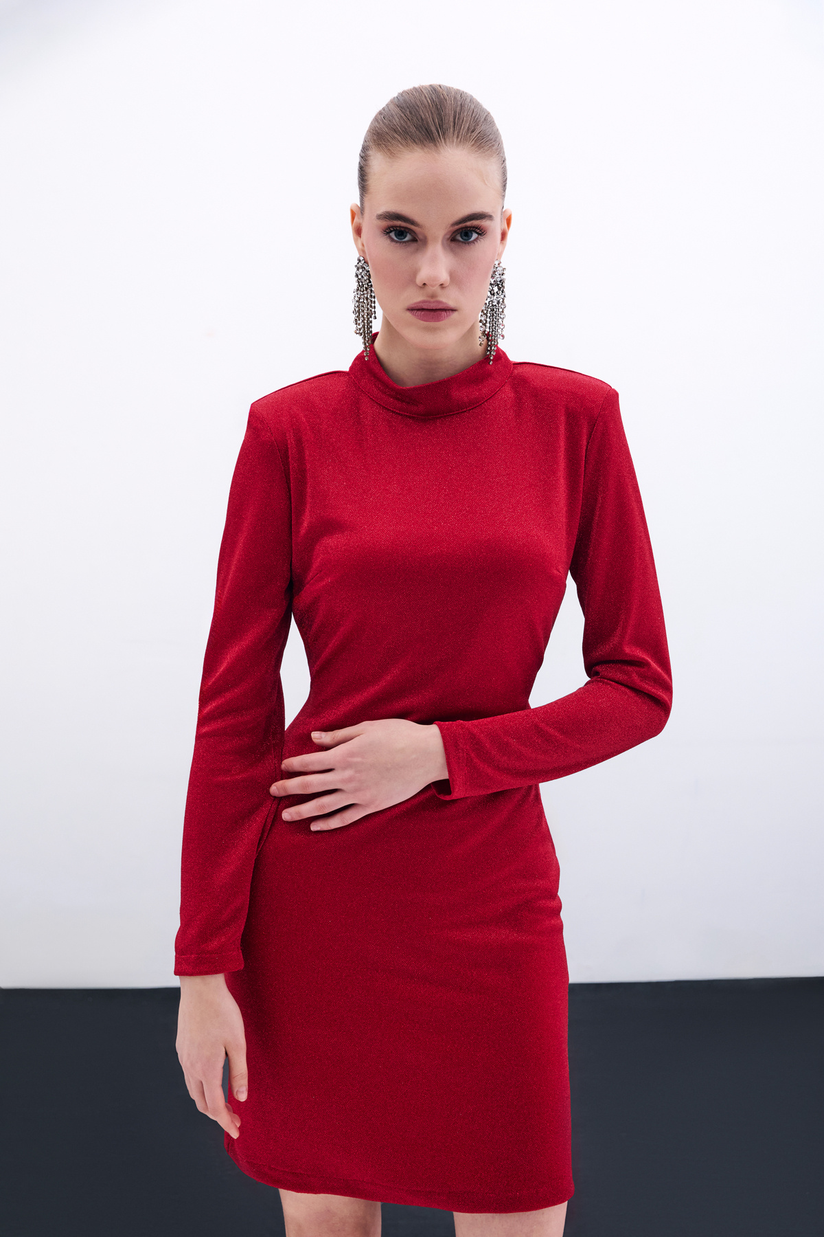 Parlak Kısa Elbise - Kırmızı