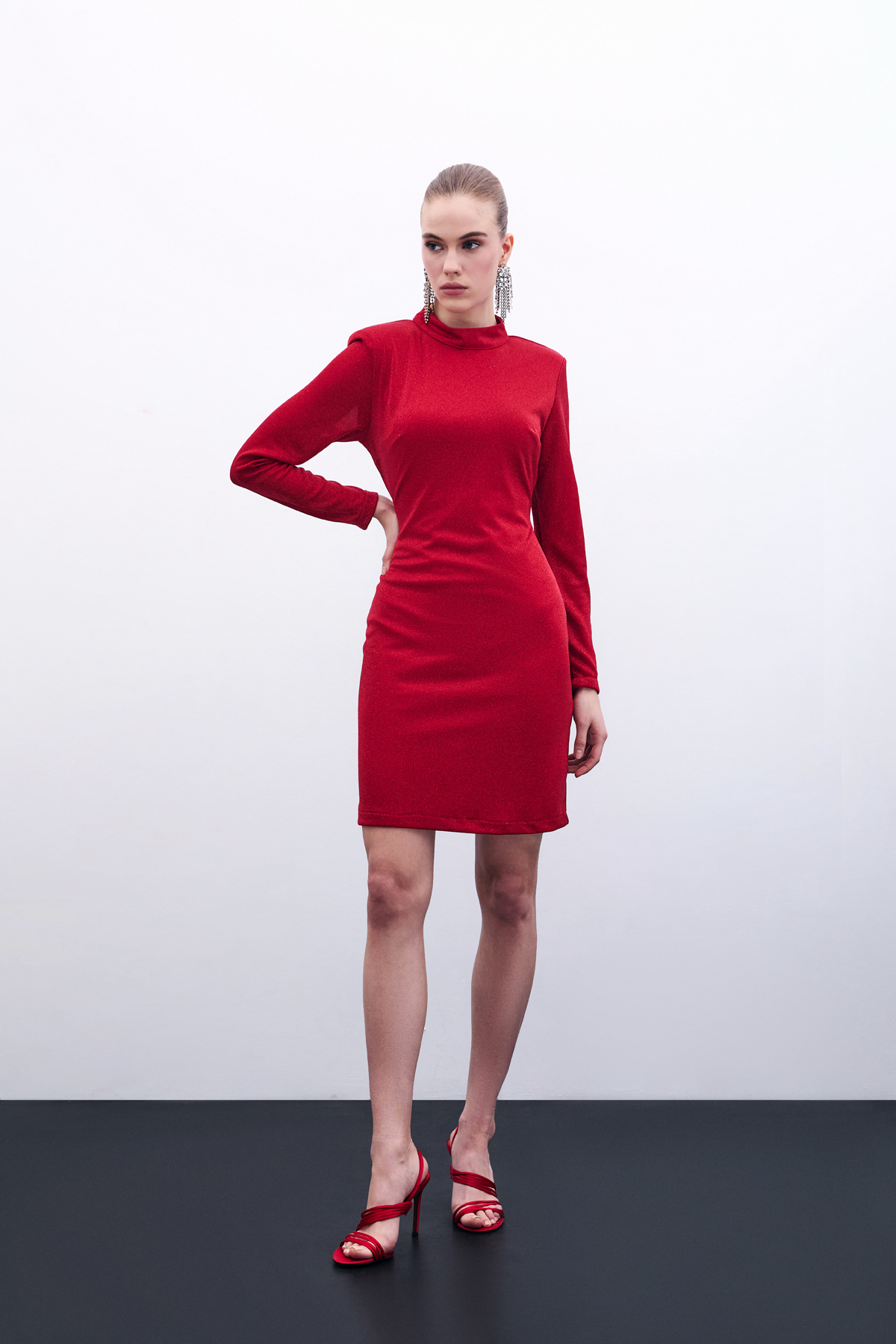 Parlak Kısa Elbise - Kırmızı