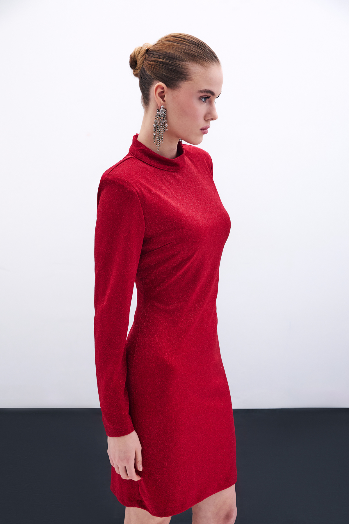 Parlak Kısa Elbise - Kırmızı