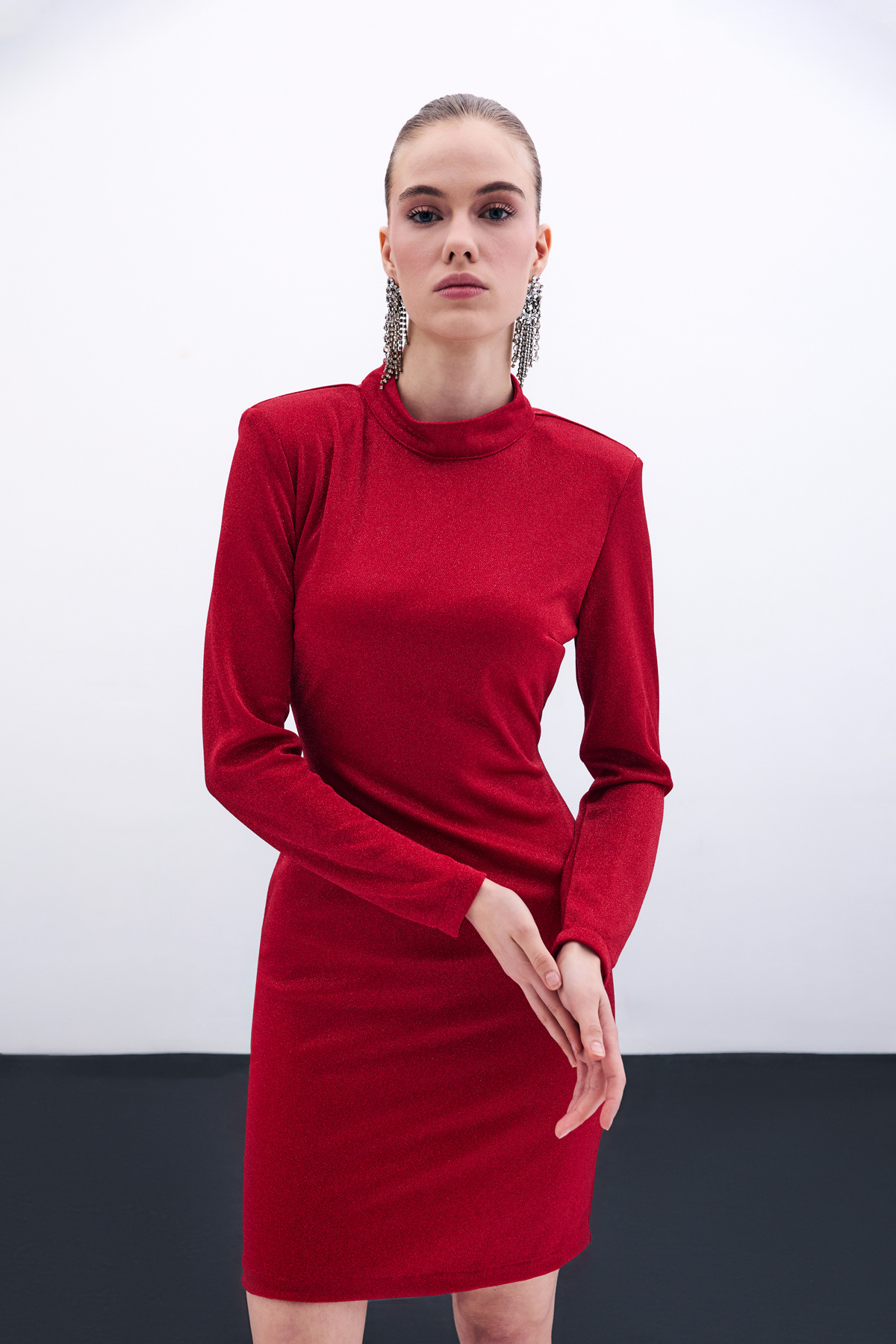 Parlak Kısa Elbise - Kırmızı