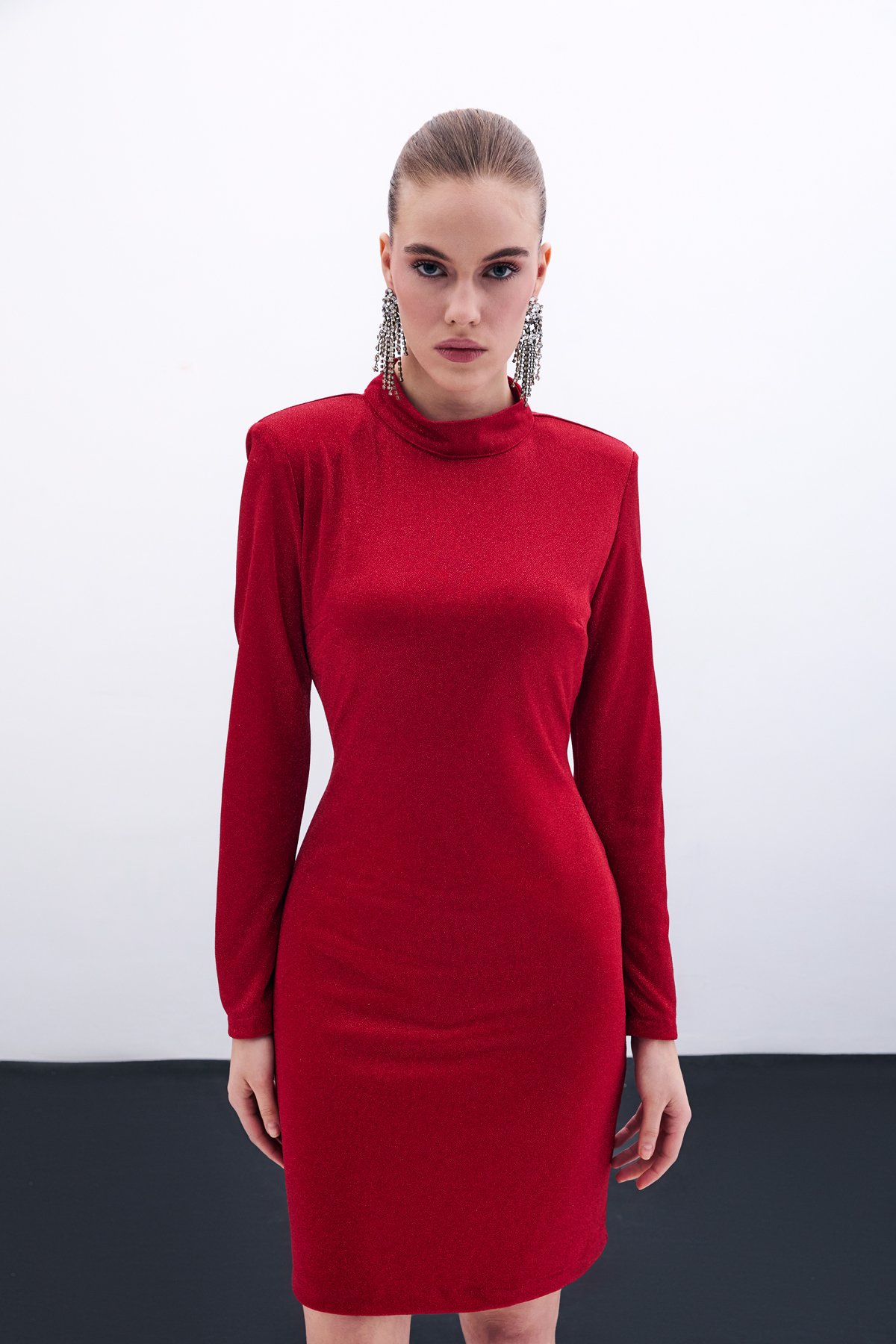 Parlak Kısa Elbise - Kırmızı