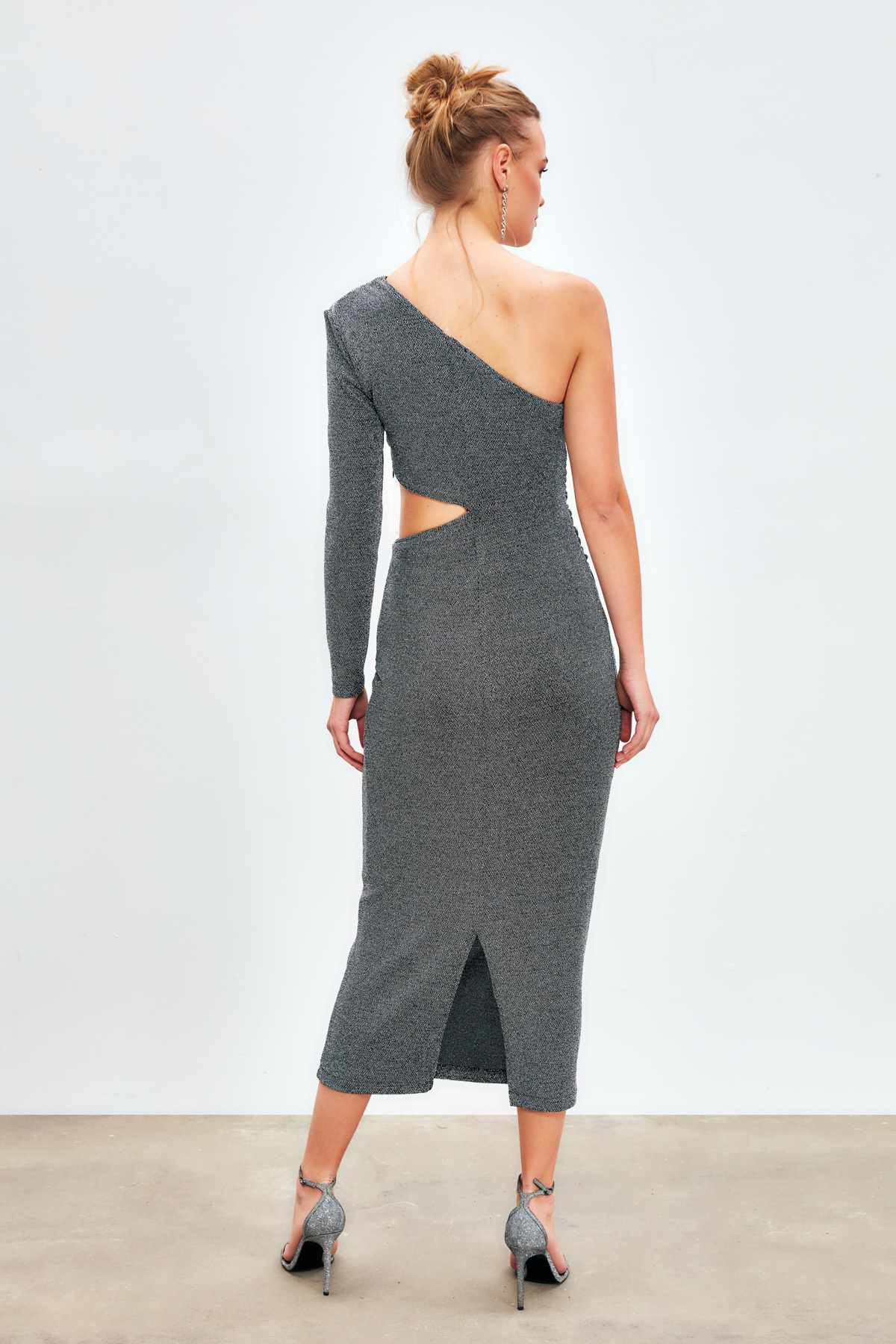 Parlak Uzun  Elbise - GRİ