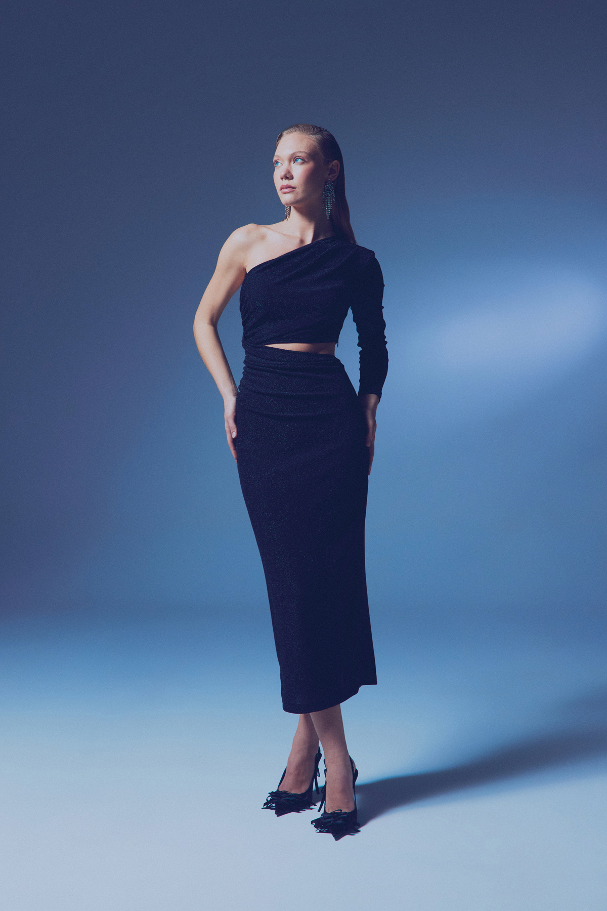 Shiny Long Dress - BLACK