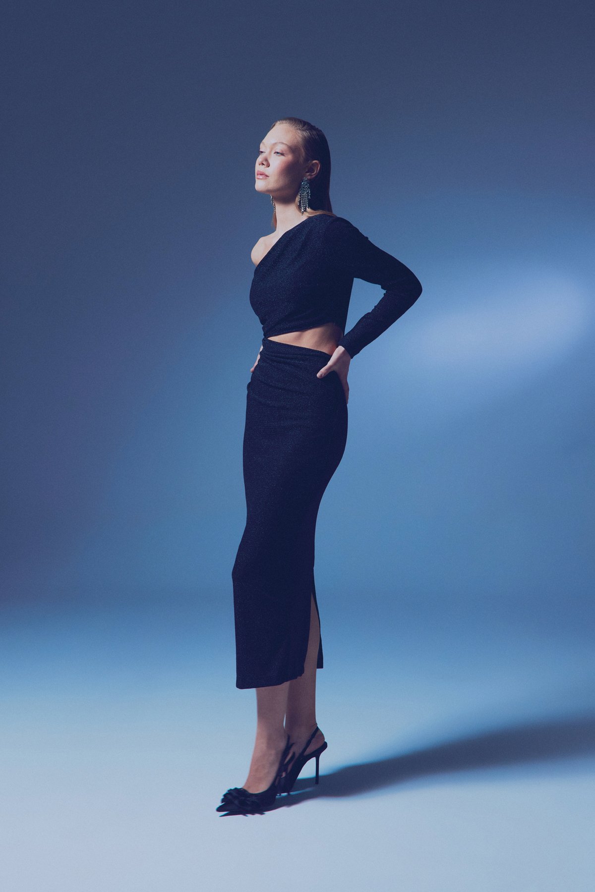 Shiny Long Dress - BLACK