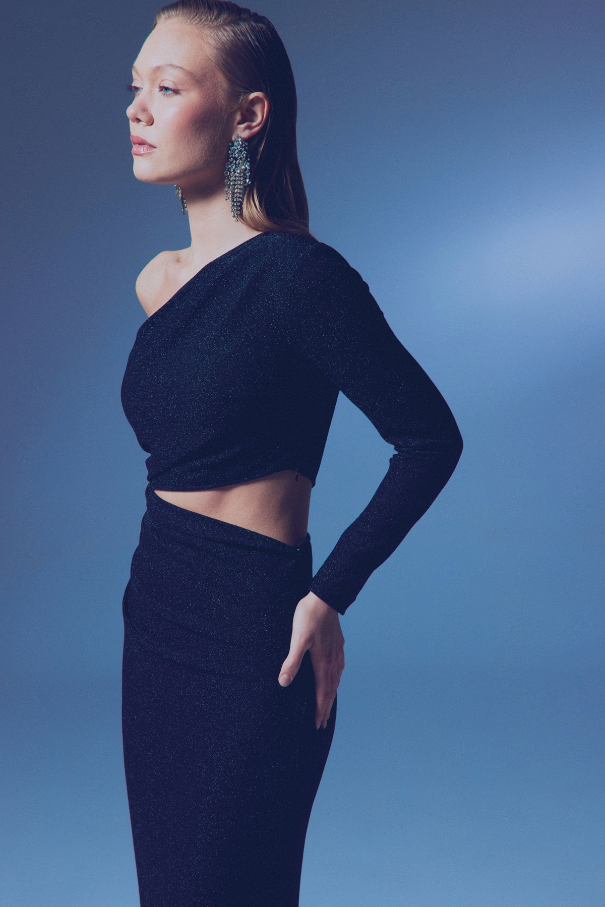 Shiny Long Dress - BLACK