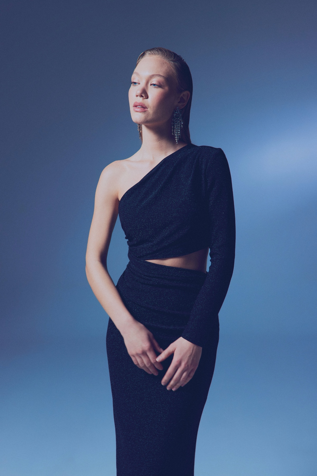 Shiny Long Dress - BLACK