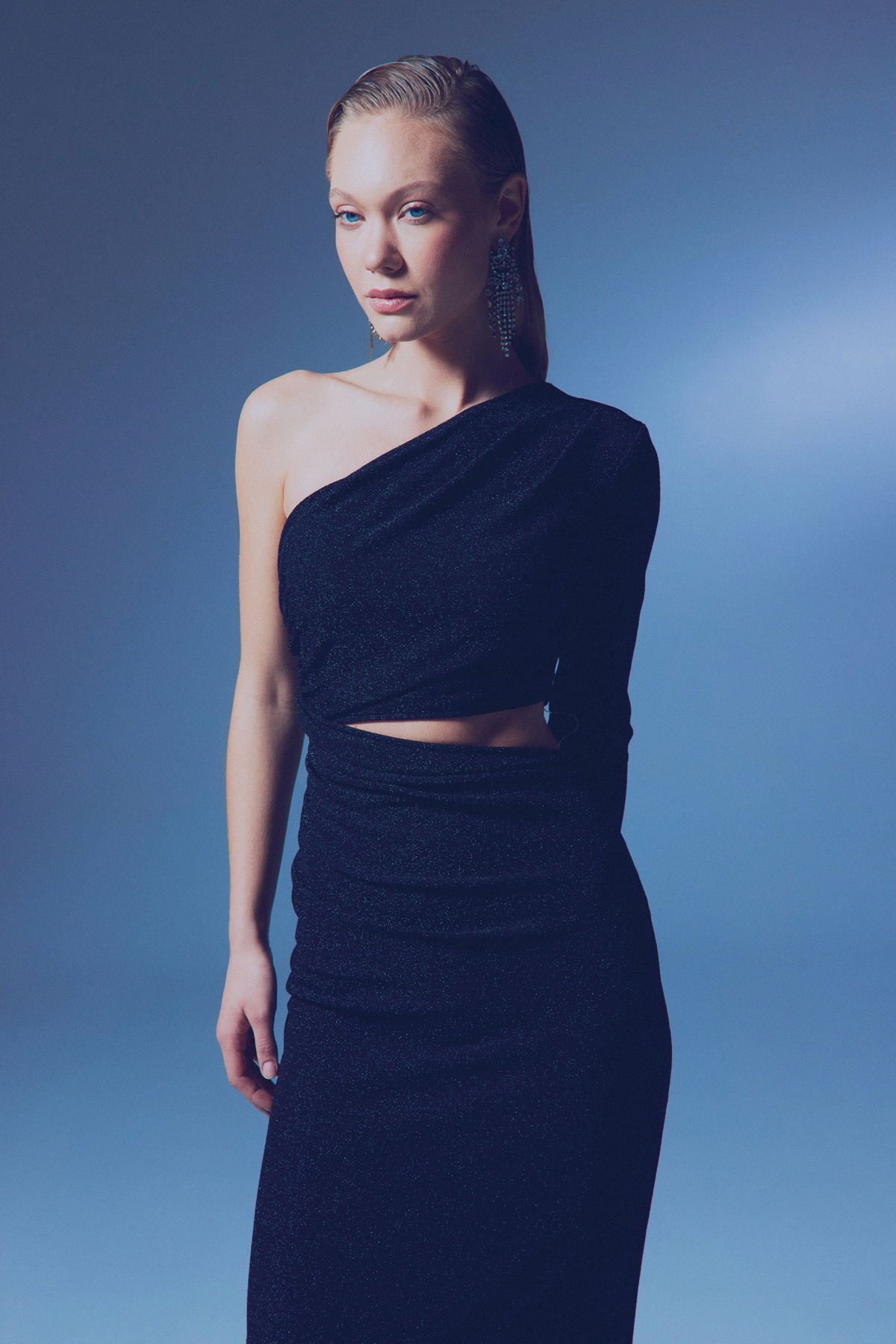 Shiny Long Dress - BLACK