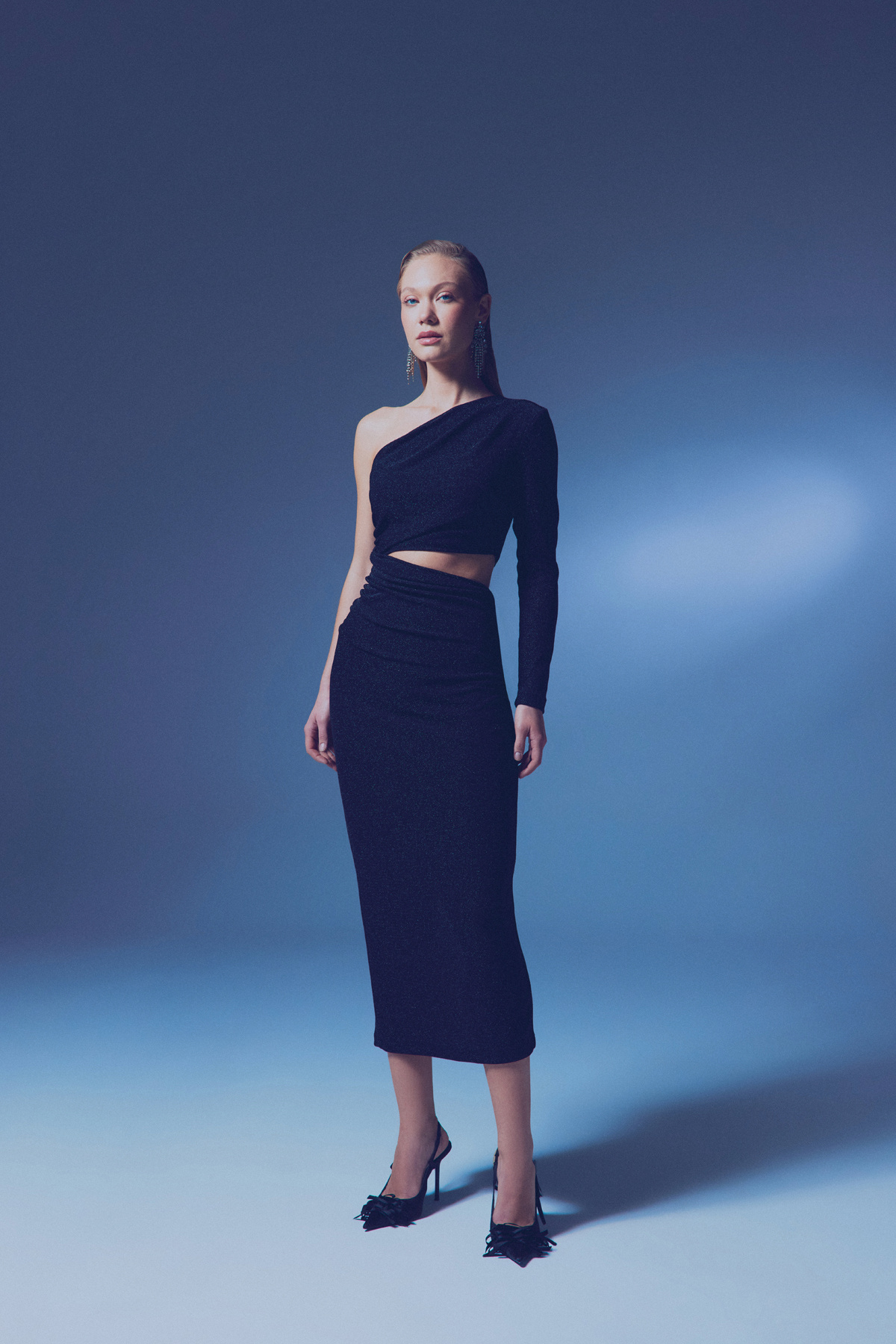 Shiny Long Dress - BLACK