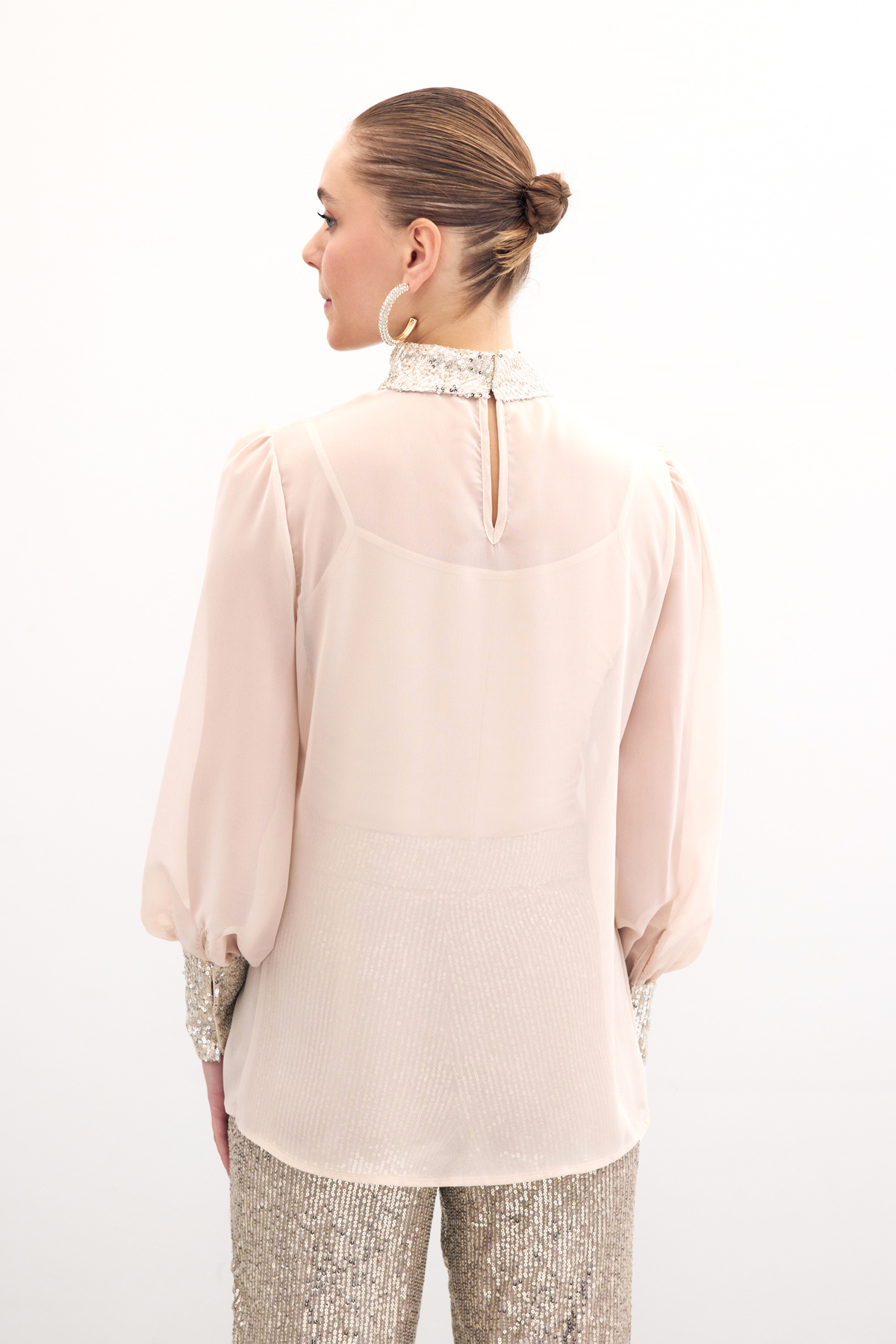 Sequin Detailed Blouse - Beıge