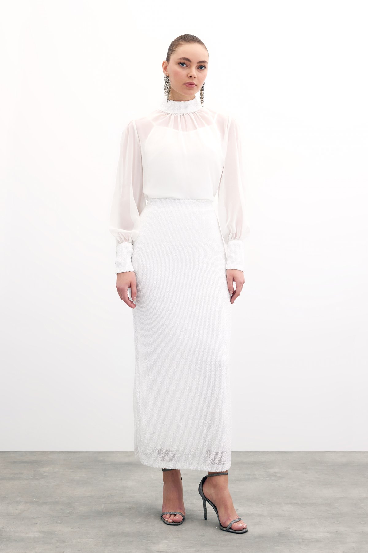 Payet Detaylı Bluz - Ekru