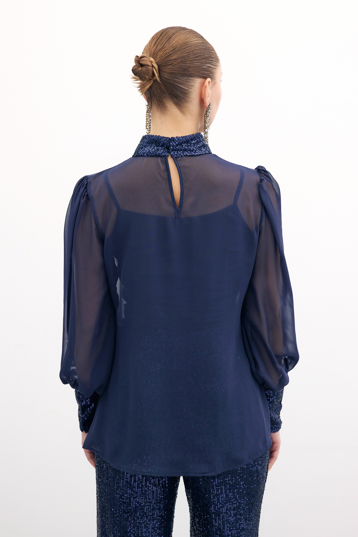 Payet Detaylı Bluz - Lacivert