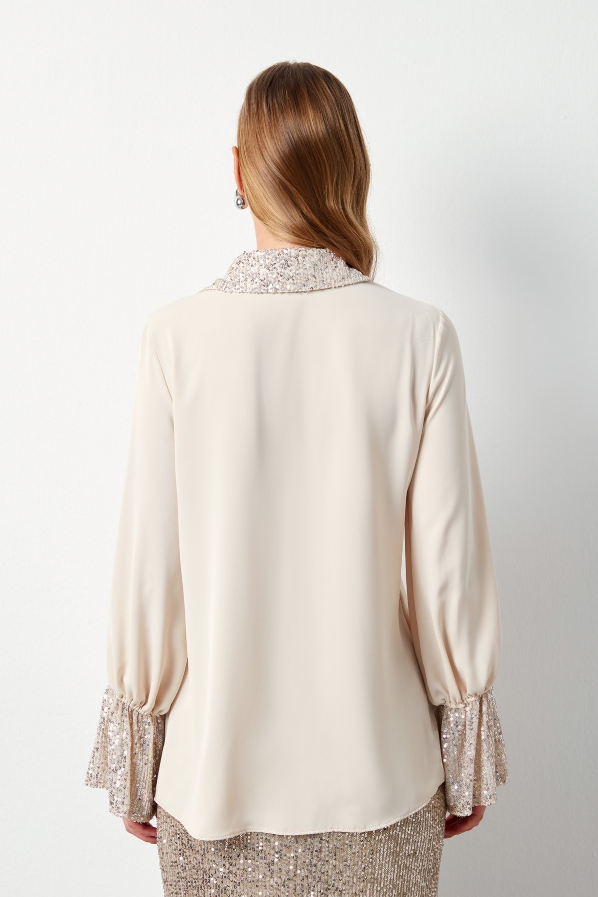 Sequin Detailed Shirt - LIGHT BEIGE