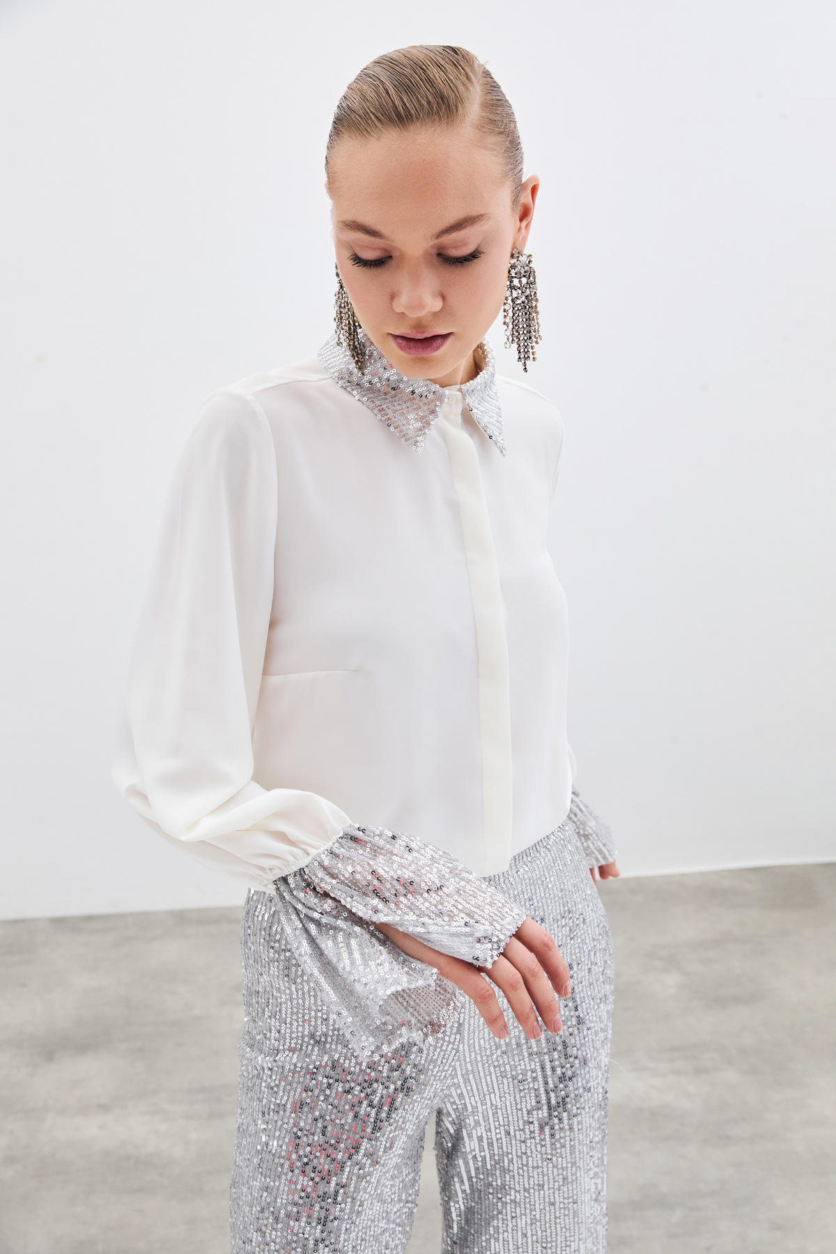 Payet Detaylı Gömlek - Ekru