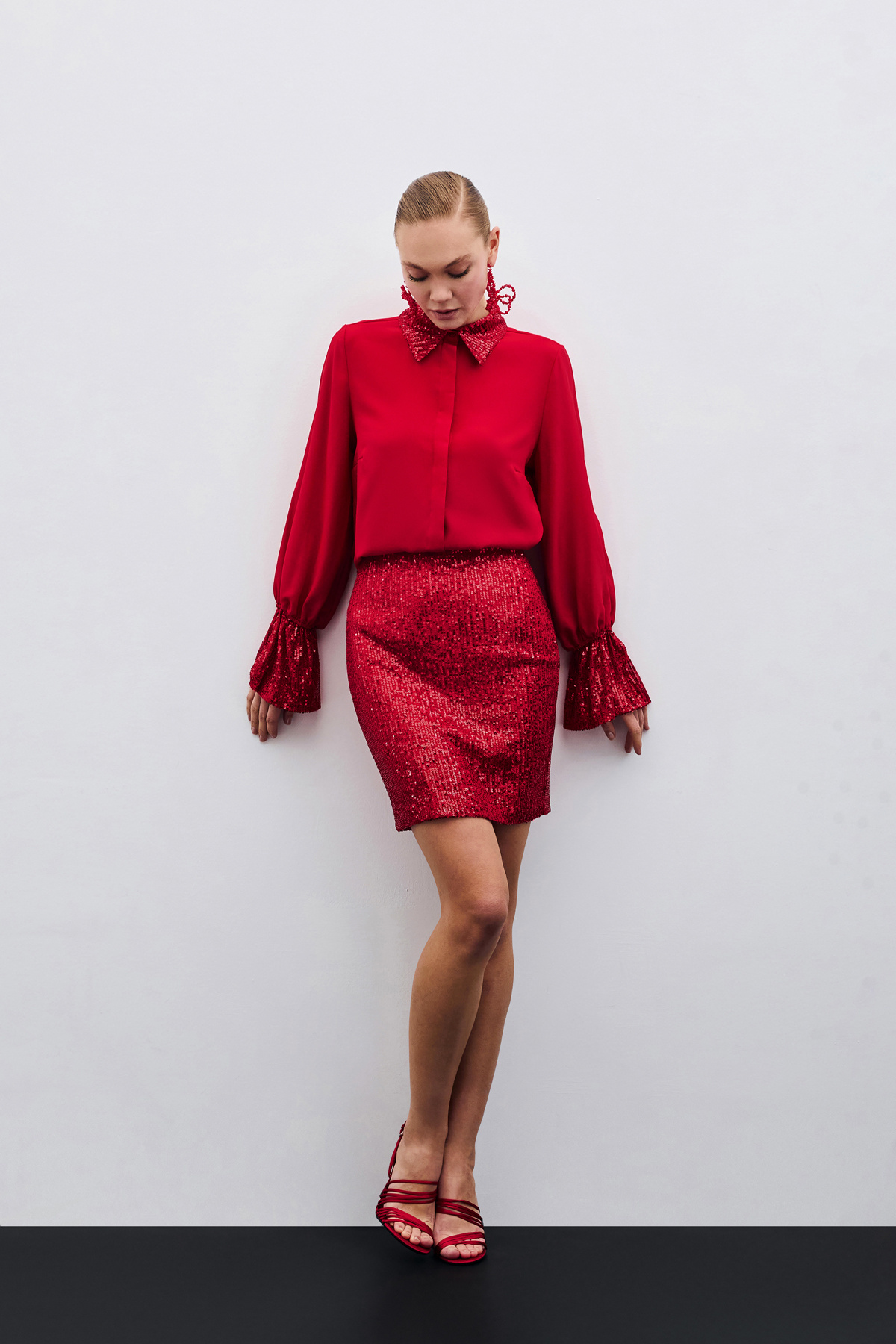 Payet Detaylı Gömlek - Kırmızı