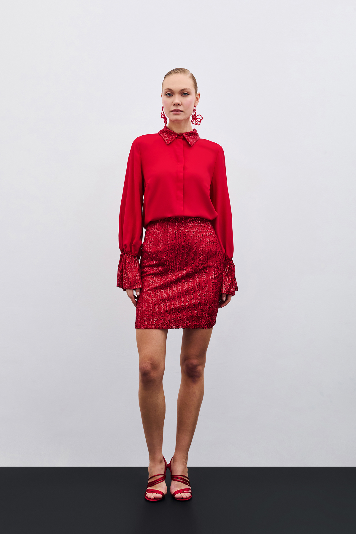 Payet Detaylı Gömlek - Kırmızı