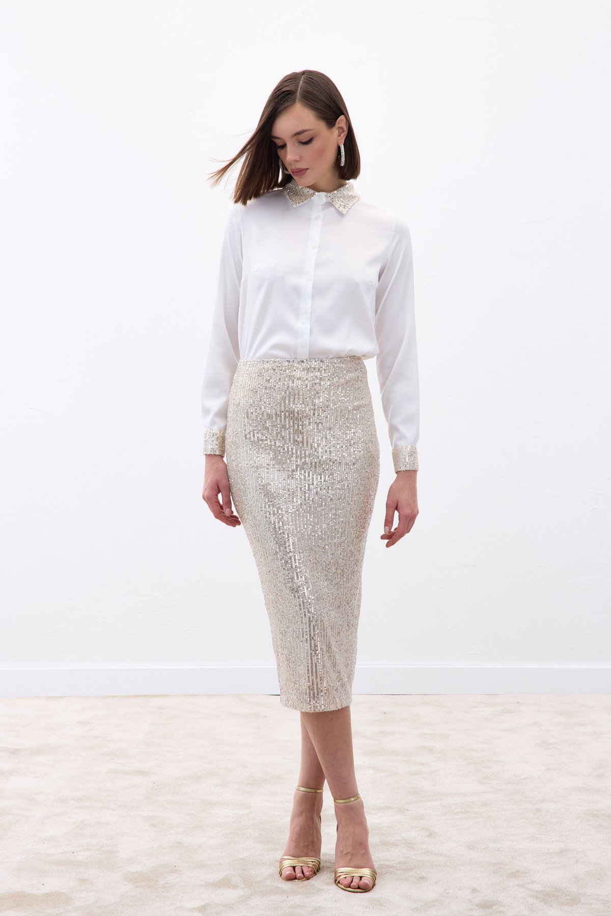 Payet Detaylı Kalem Etek - Bej