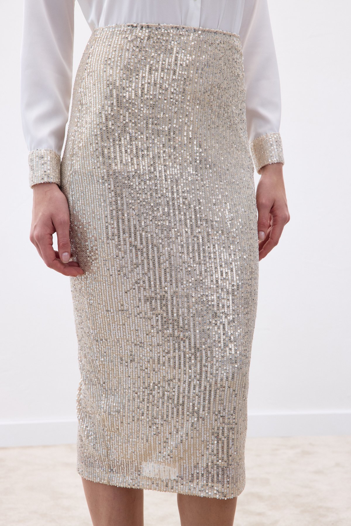 Payet Detaylı Kalem Etek - Bej