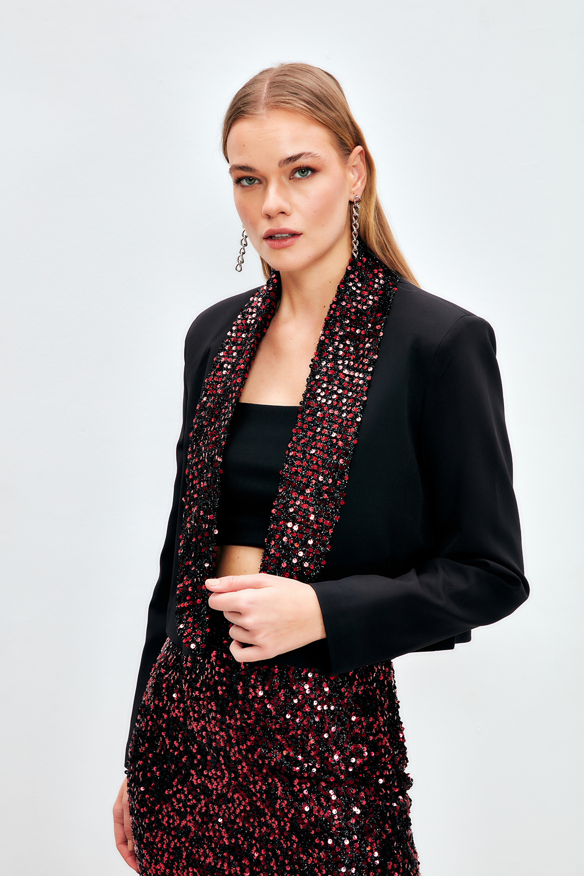 Payet Detaylı Kısa Ceket - BORDO