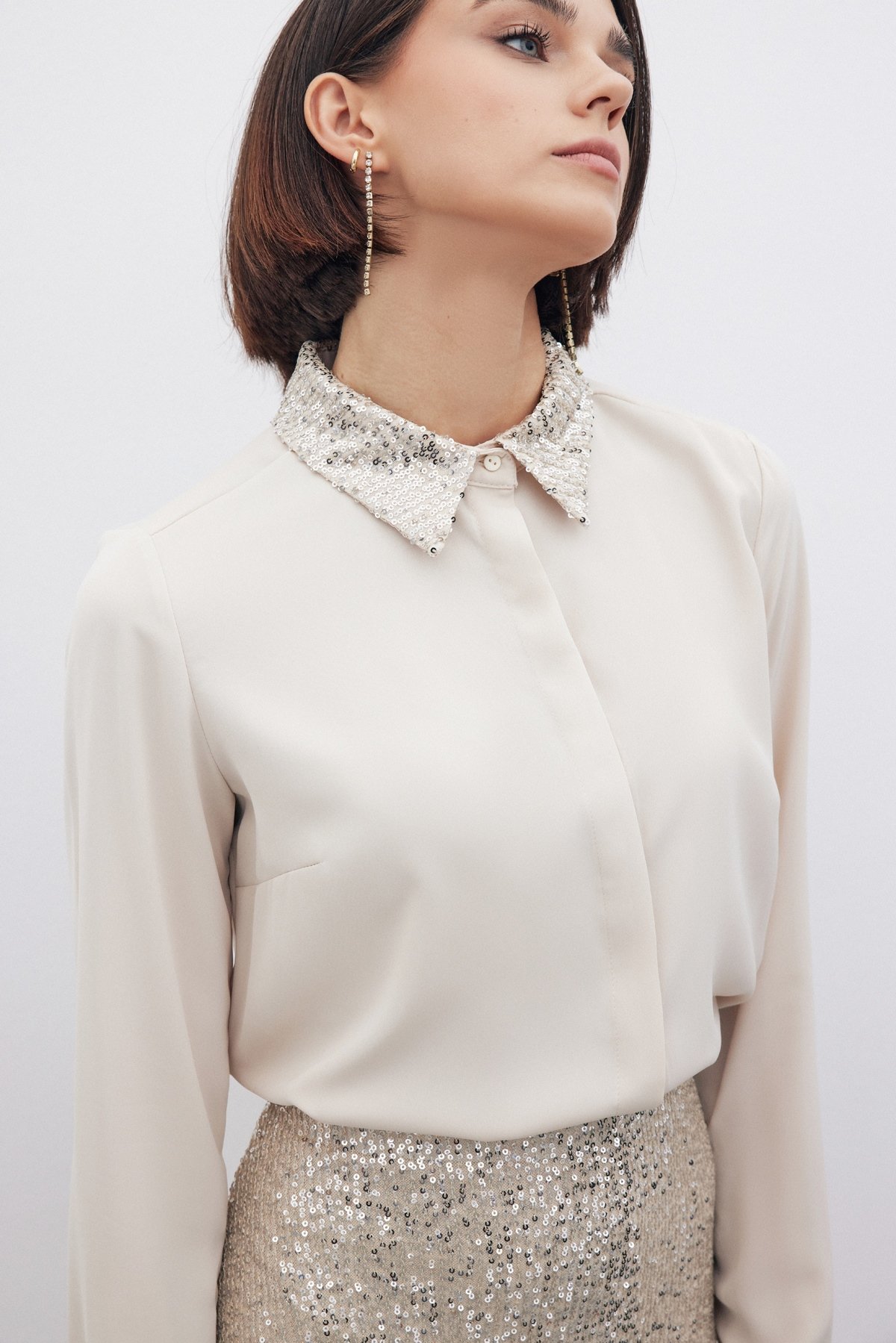 Payet Detaylı Klasik Gömlek - BEJ