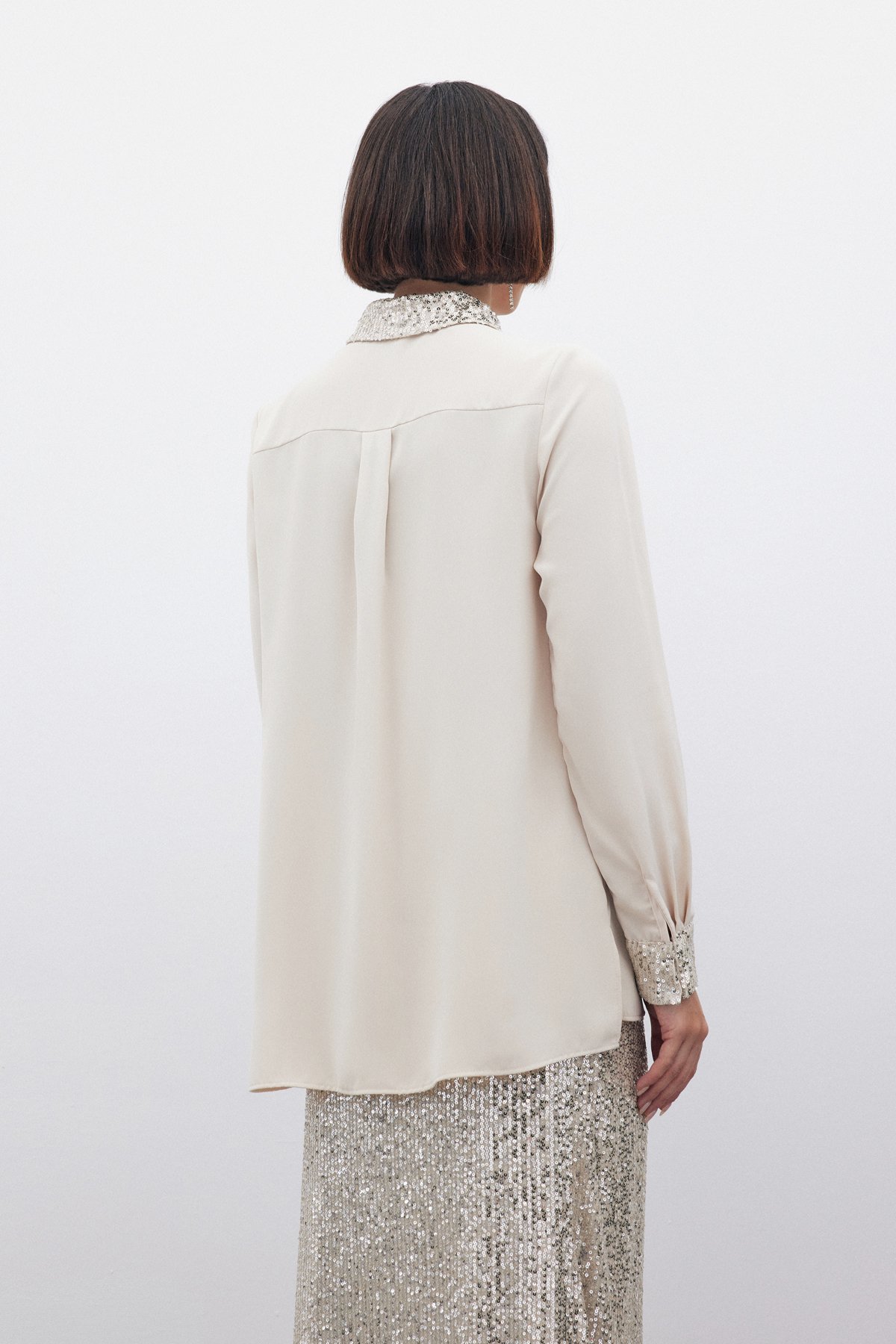 Payet Detaylı Klasik Gömlek - BEJ