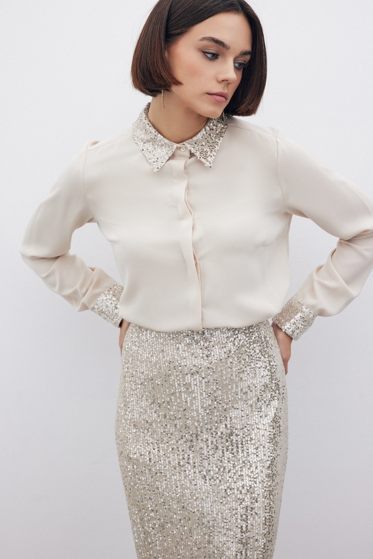 Payet Detaylı Klasik Gömlek - BEJ