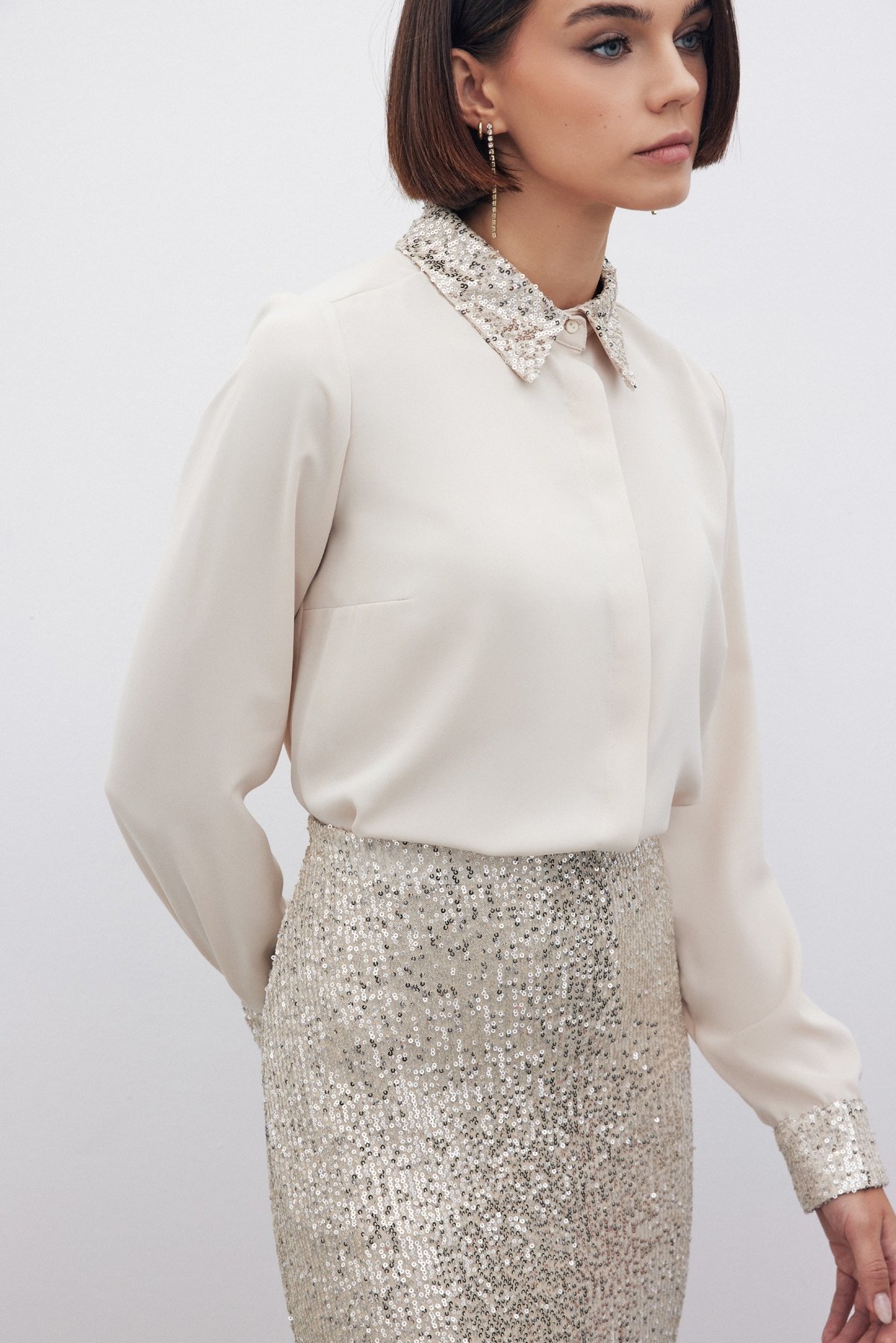 Payet Detaylı Klasik Gömlek - BEJ
