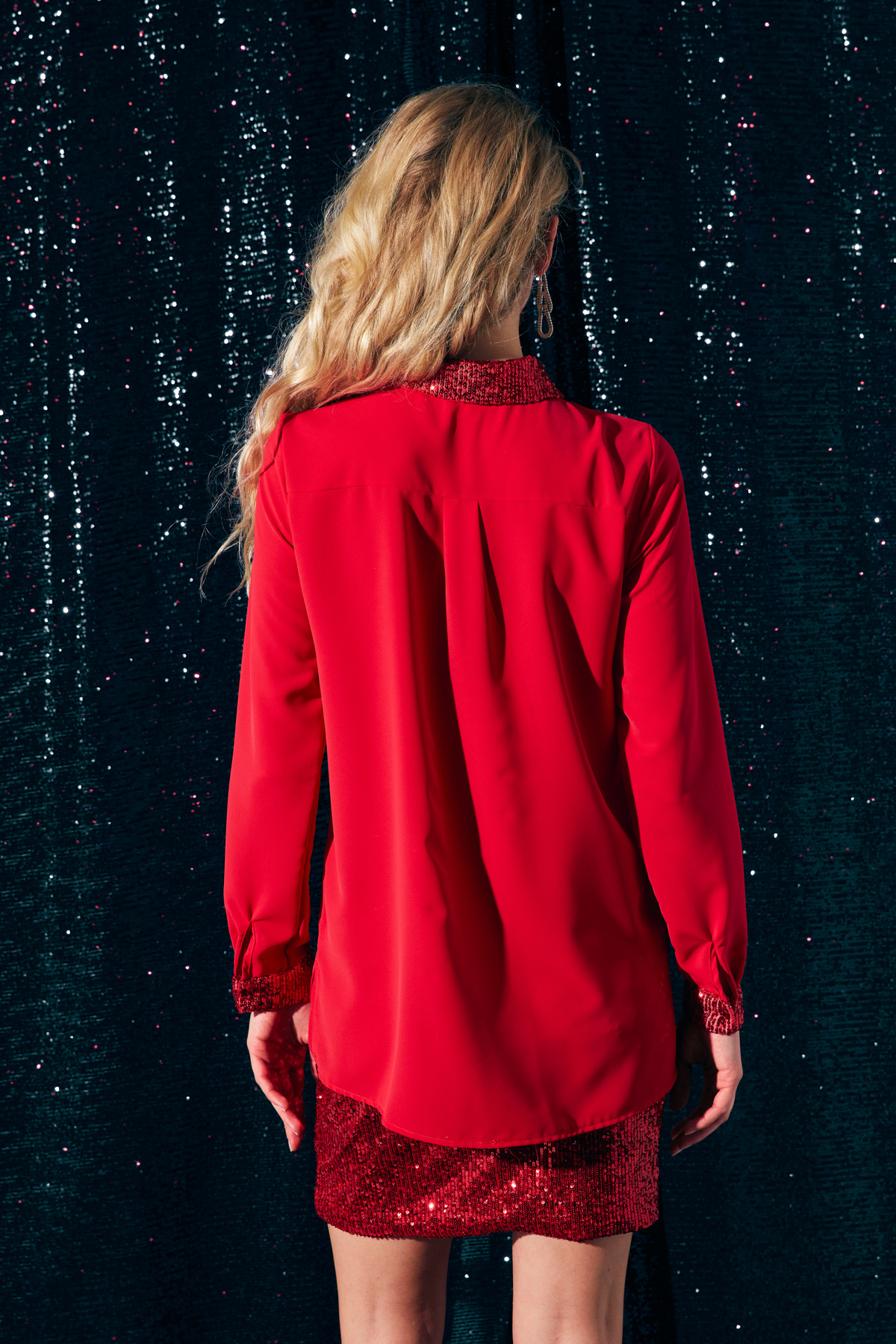 Payet Detaylı Klasik Gömlek - KIRMIZI