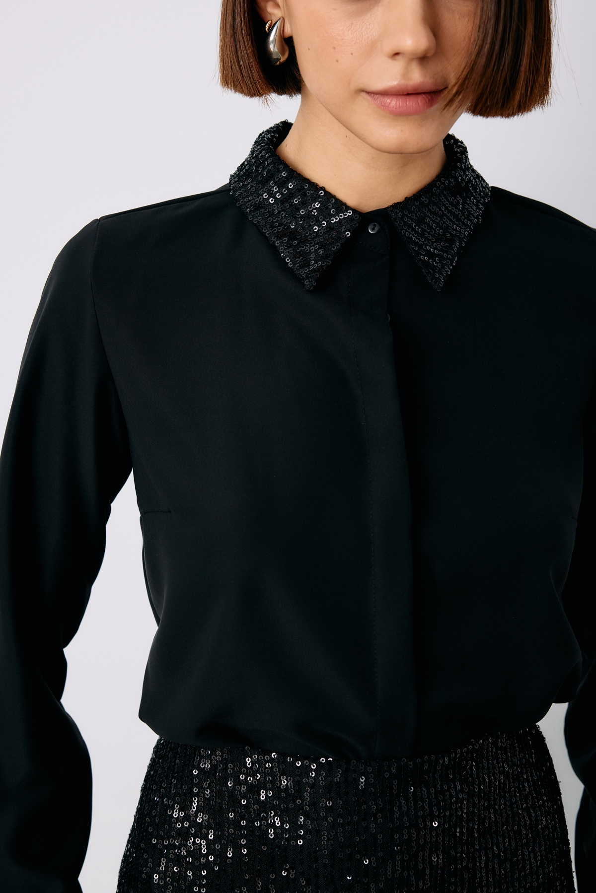 Sequin Detailed Classic Shirt - BLACK