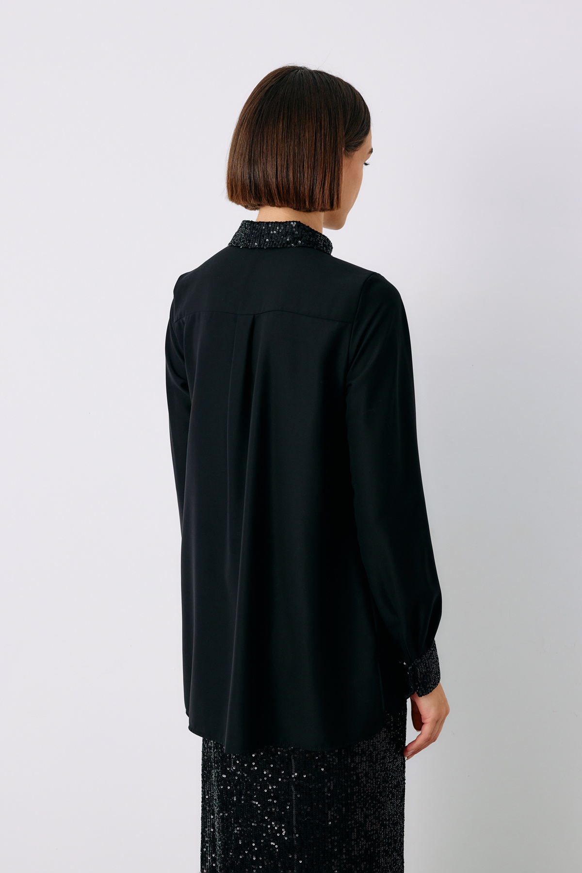 Sequin Detailed Classic Shirt - BLACK