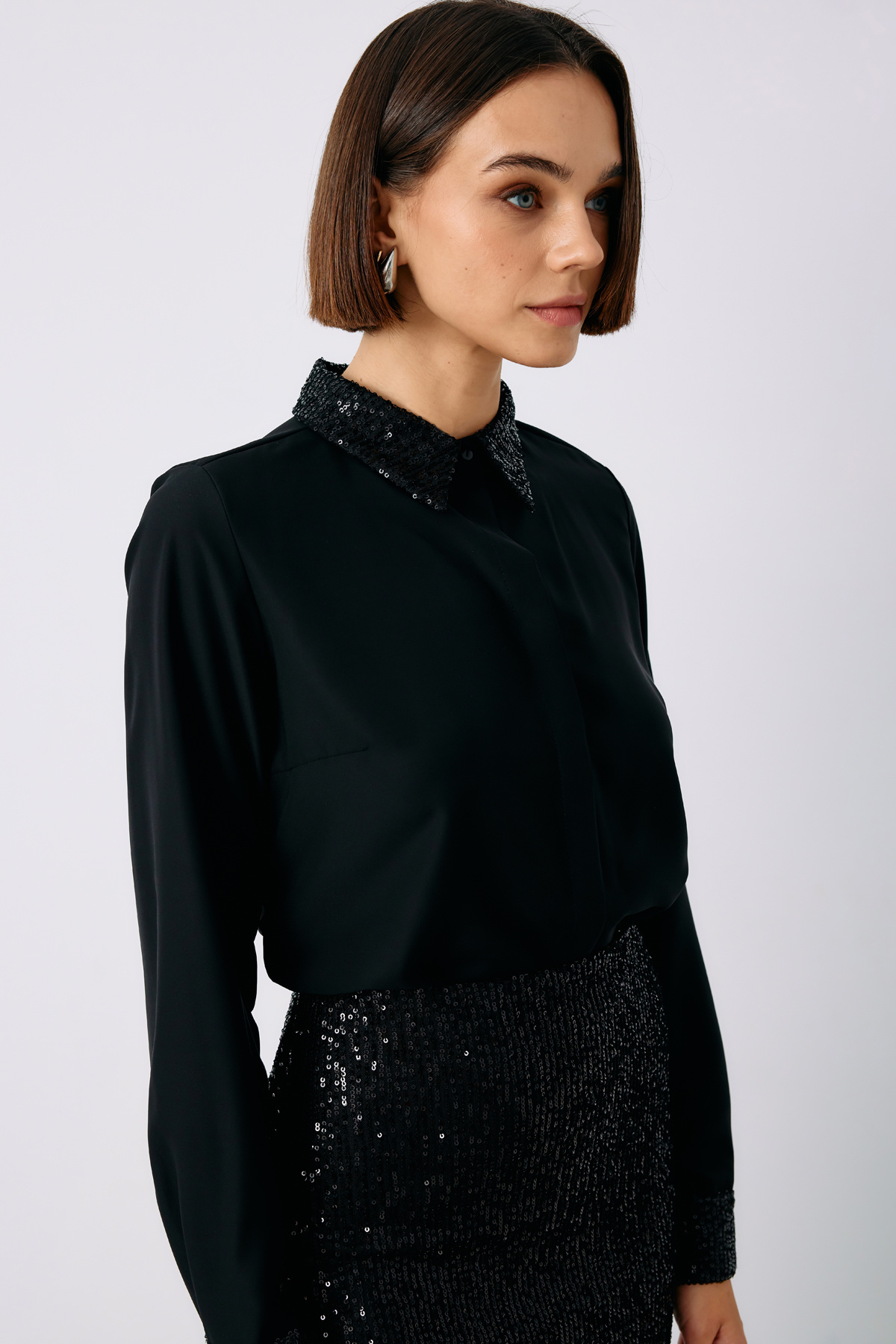Sequin Detailed Classic Shirt - BLACK