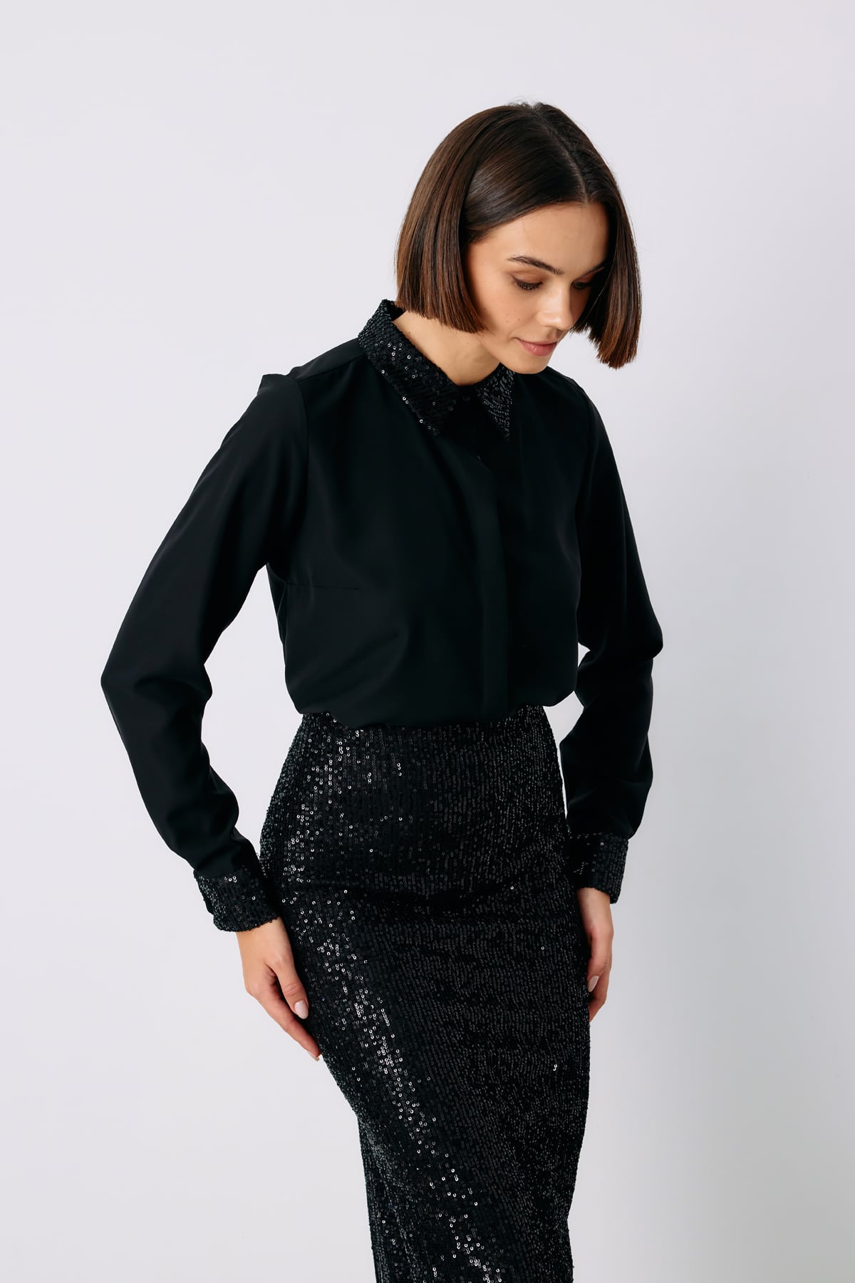 Sequin Detailed Classic Shirt - BLACK