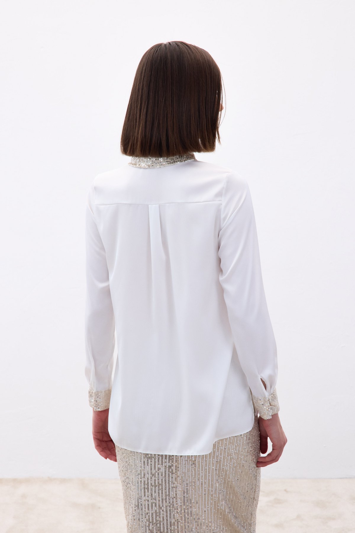 Payet Detaylı Saten Gömlek - Bej