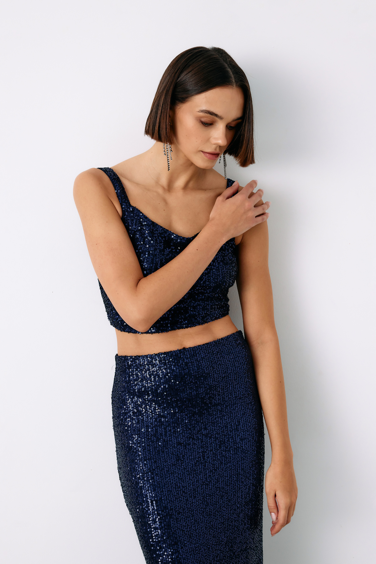 Sequined Crop Blouse - BLUE