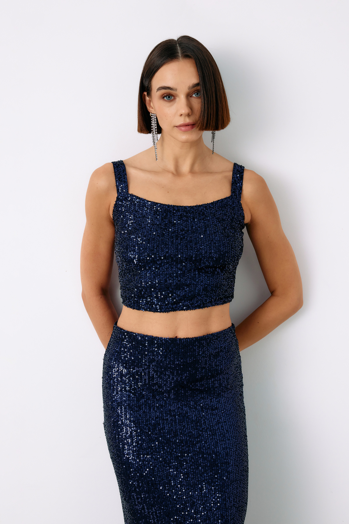 Sequined Crop Blouse - BLUE
