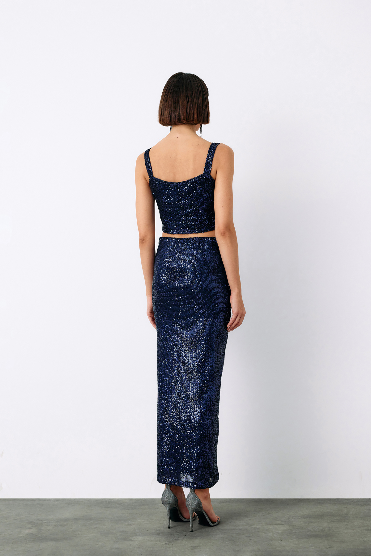 Sequined Crop Blouse - BLUE