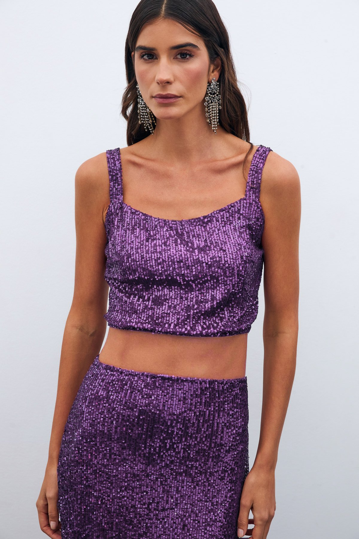 Sequined Crop Blouse - Purple