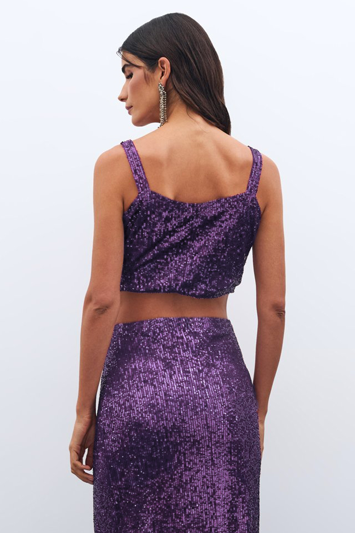 Sequined Crop Blouse - Purple